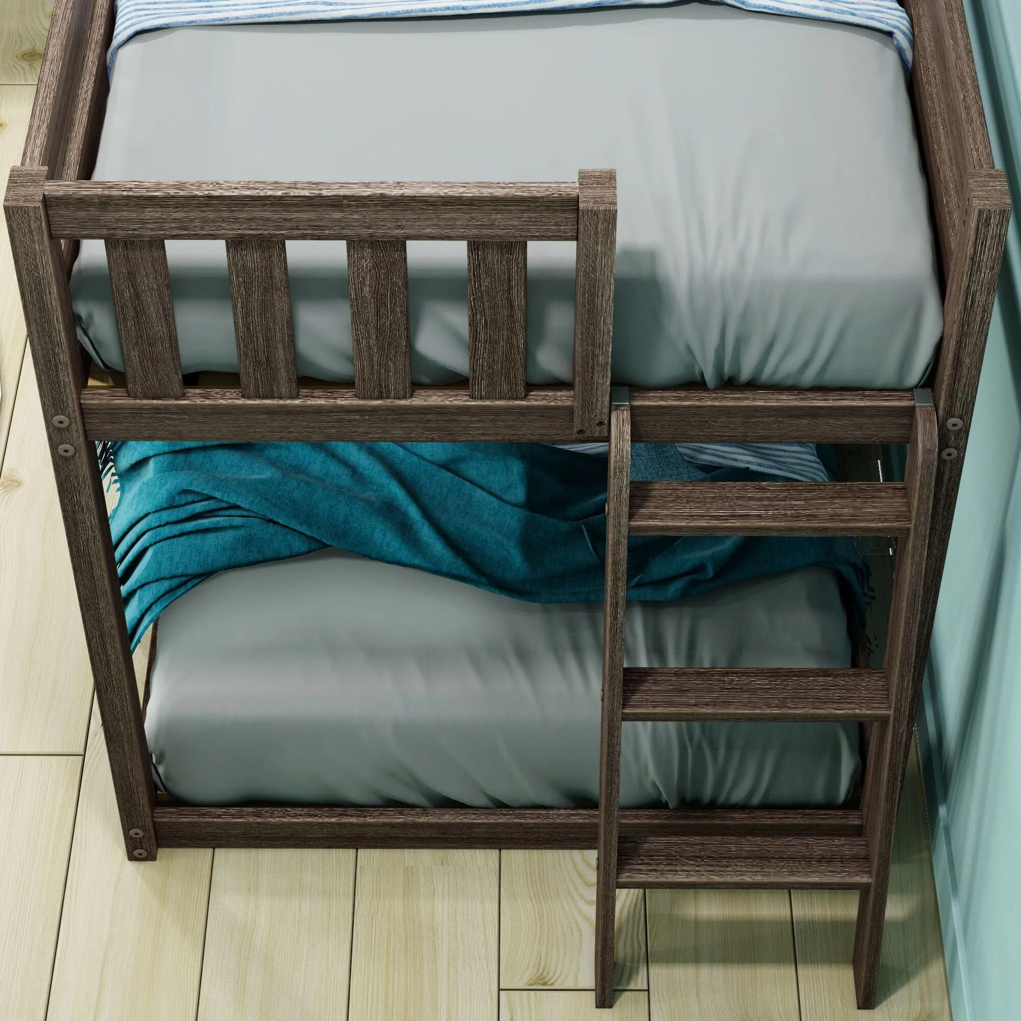 Twin Over Twin Low Bunk Bed With Ladder On End - Image 17
