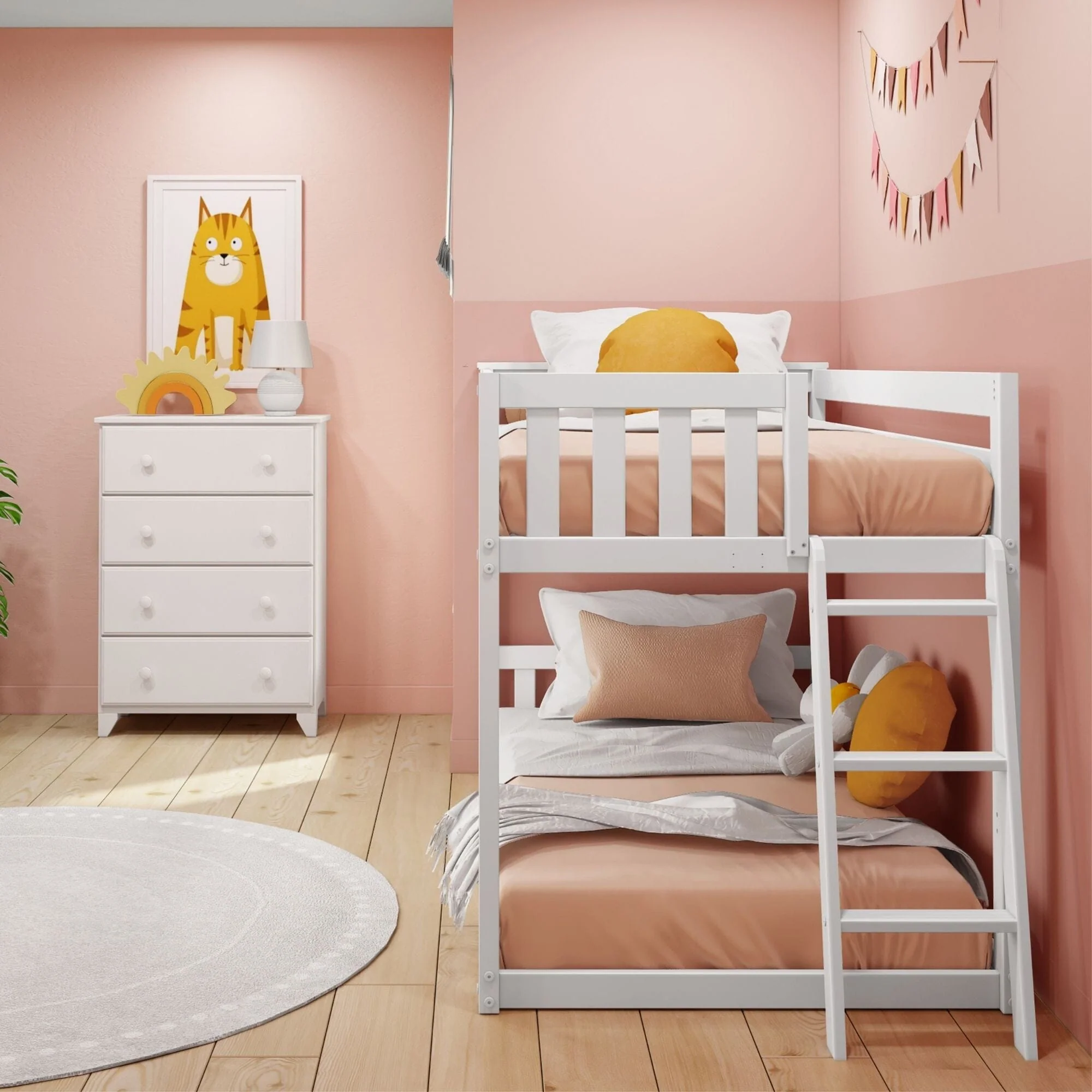 Twin Over Twin Low Bunk Bed With Ladder On End - Image 26
