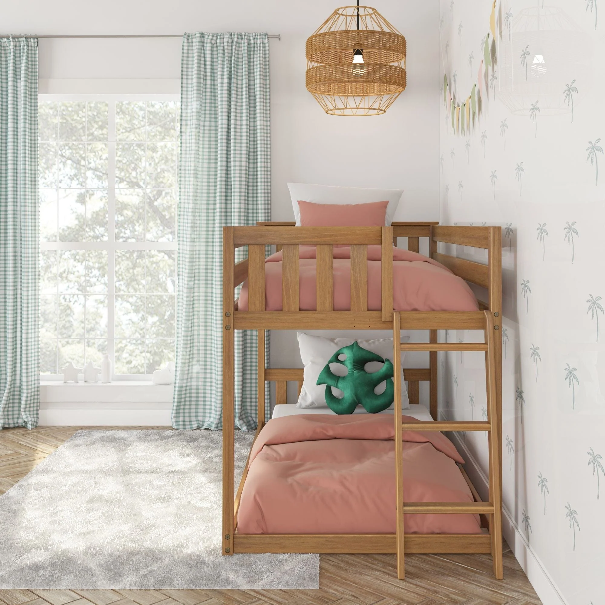 Twin Over Twin Low Bunk Bed With Ladder On End - Image 28