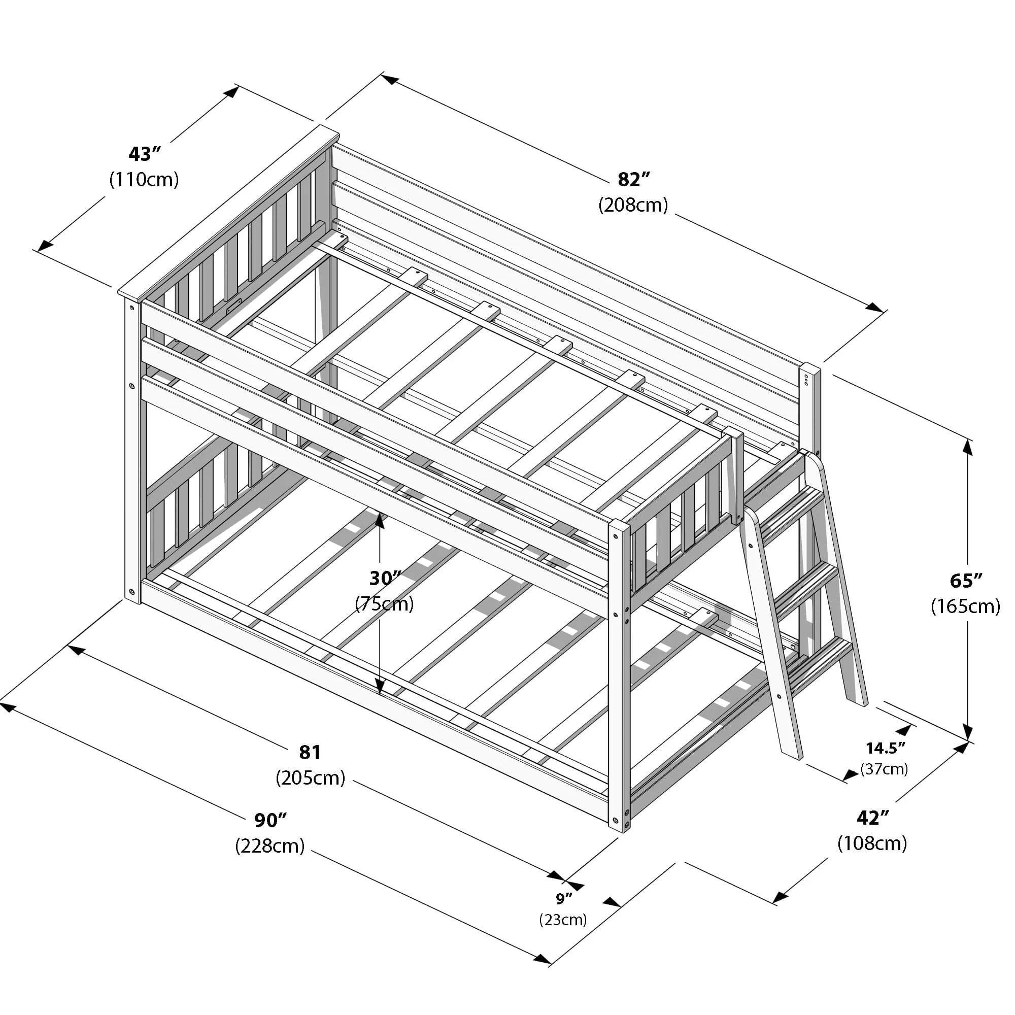 Twin Over Twin Low Bunk Bed With Ladder On End - Image 45