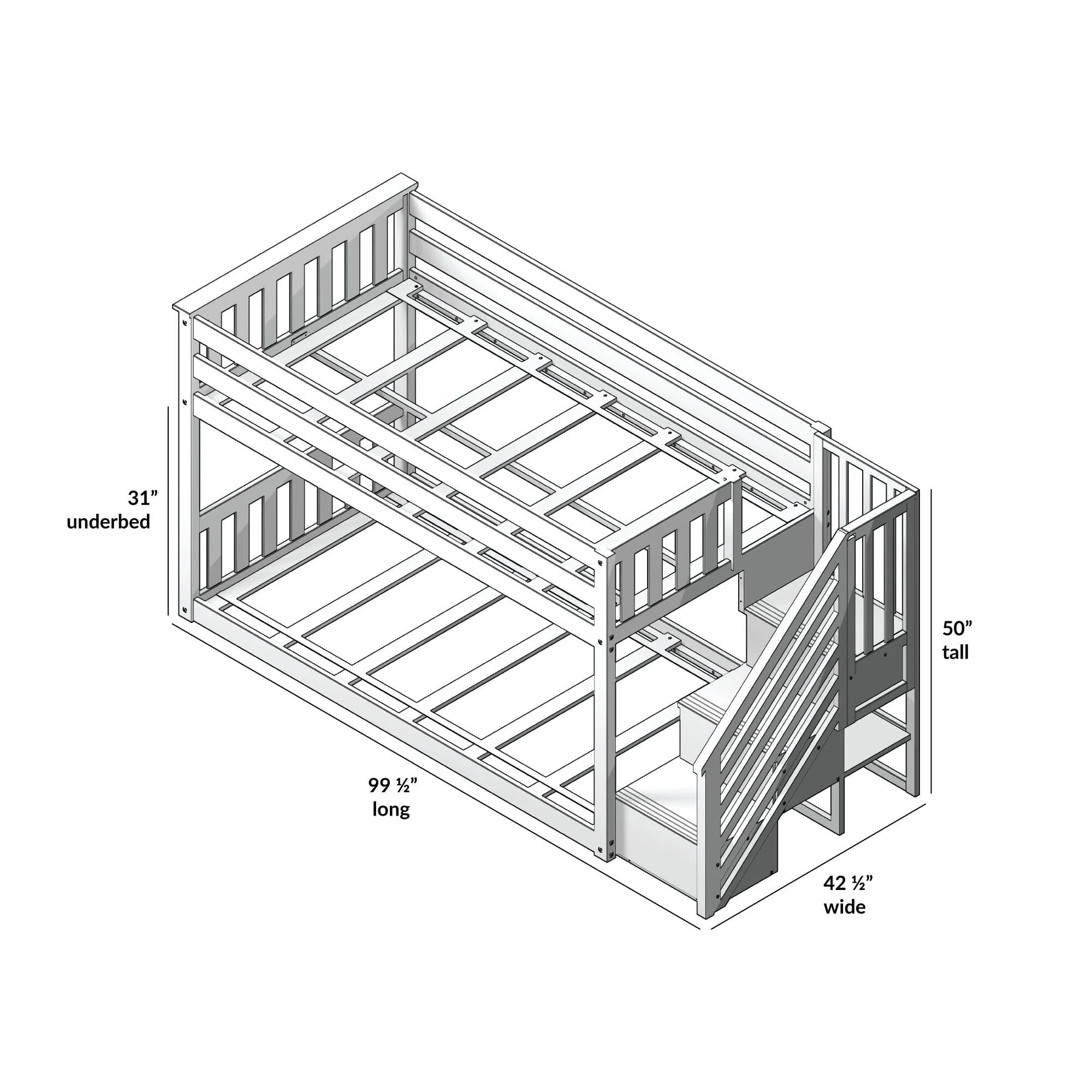 Twin Over Twin Low Bunk Bed With Staircase & Curtains - Image 54