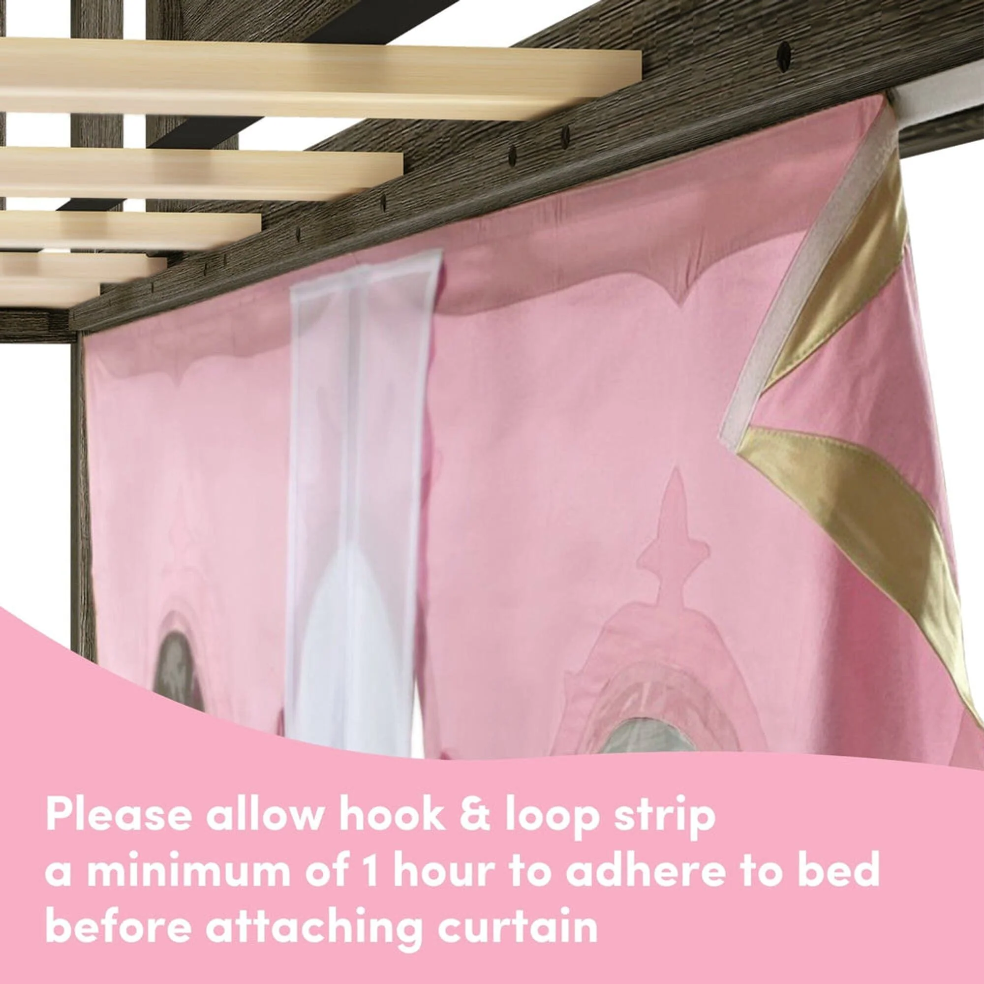 Twin Over Twin Low Bunk Bed with Stairs, Slide, & Princess Curtain - Image 9