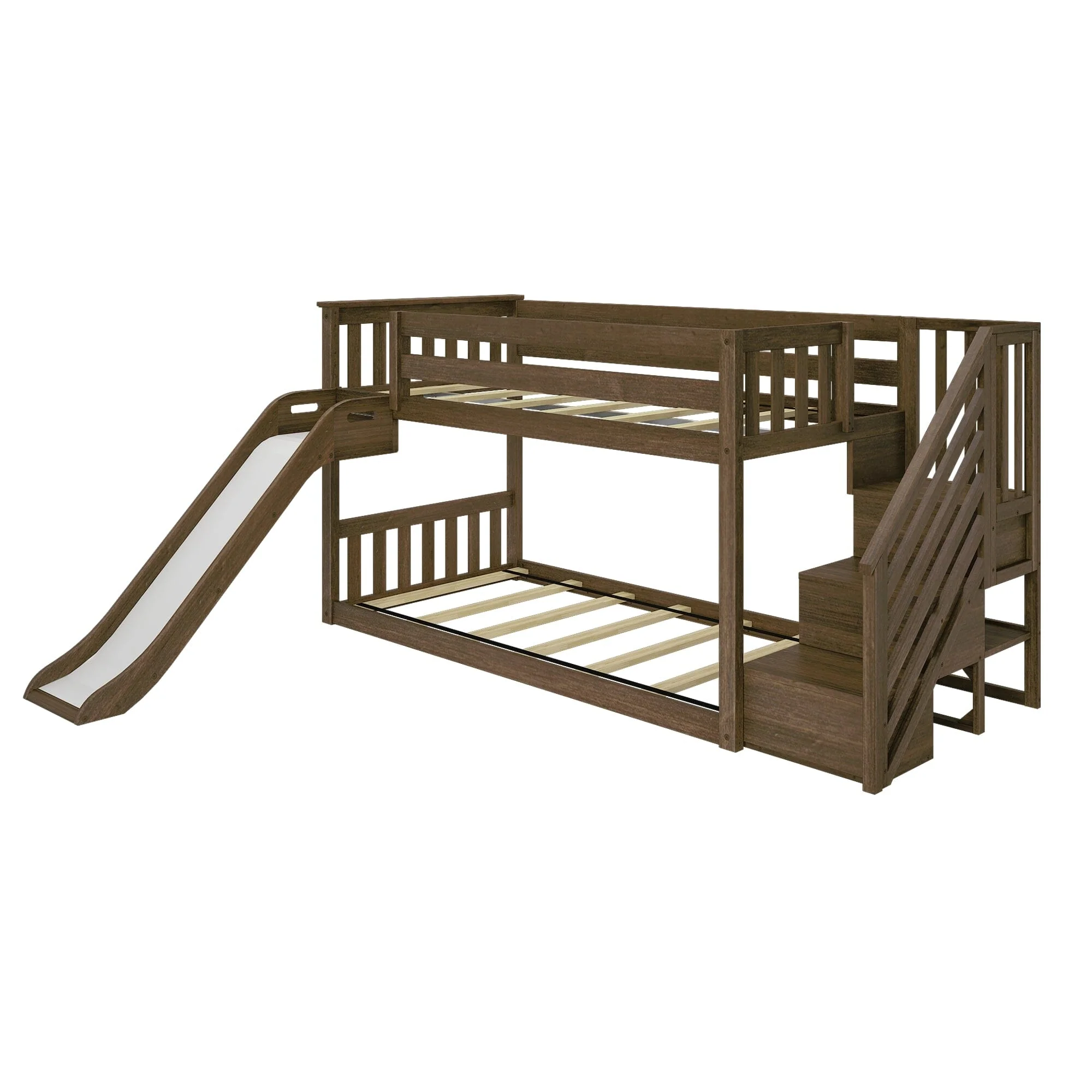 Twin Over Twin Low Bunk Bed With Slide & Stairs - Image 12