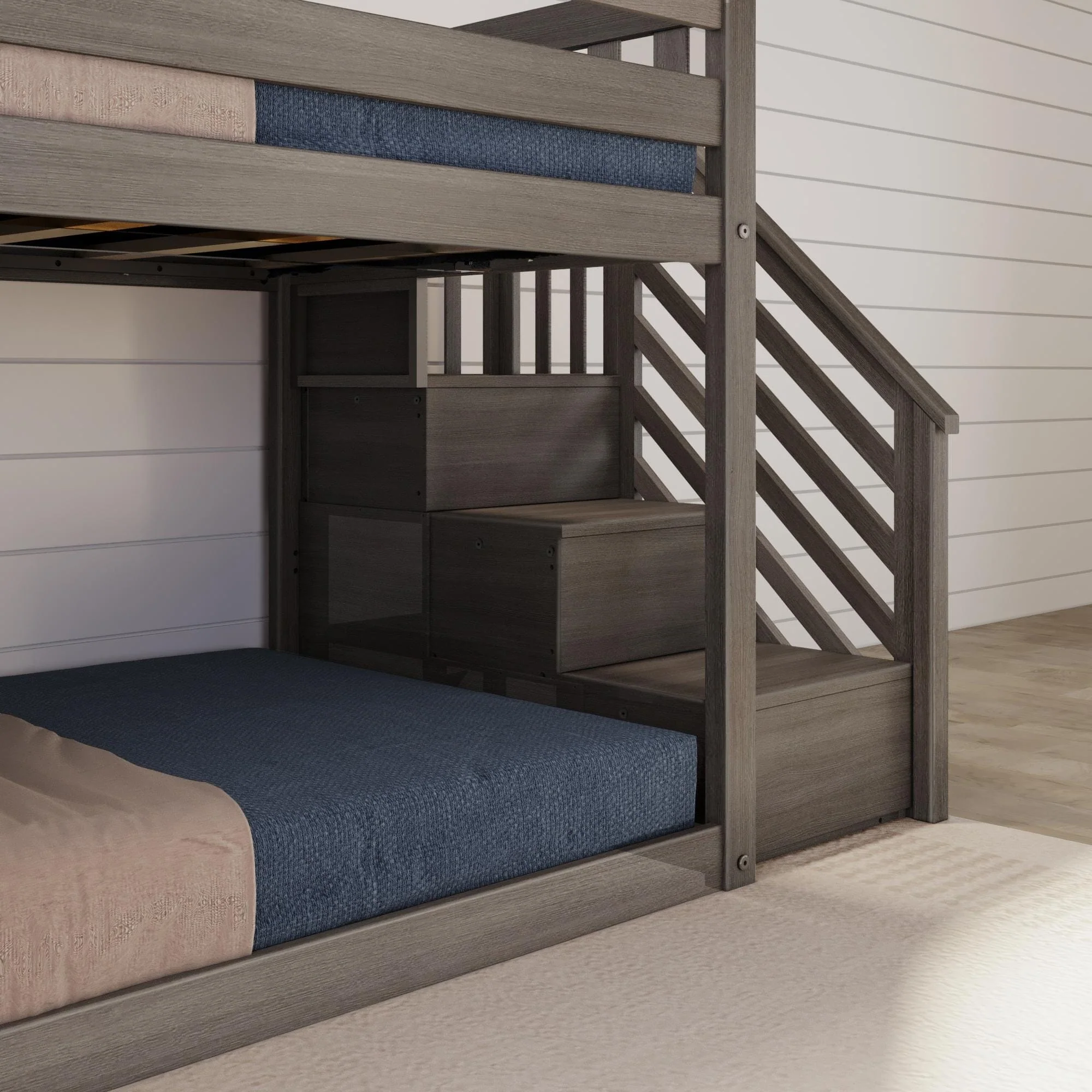 Twin Over Twin Low Bunk Bed With Slide & Stairs - Image 13