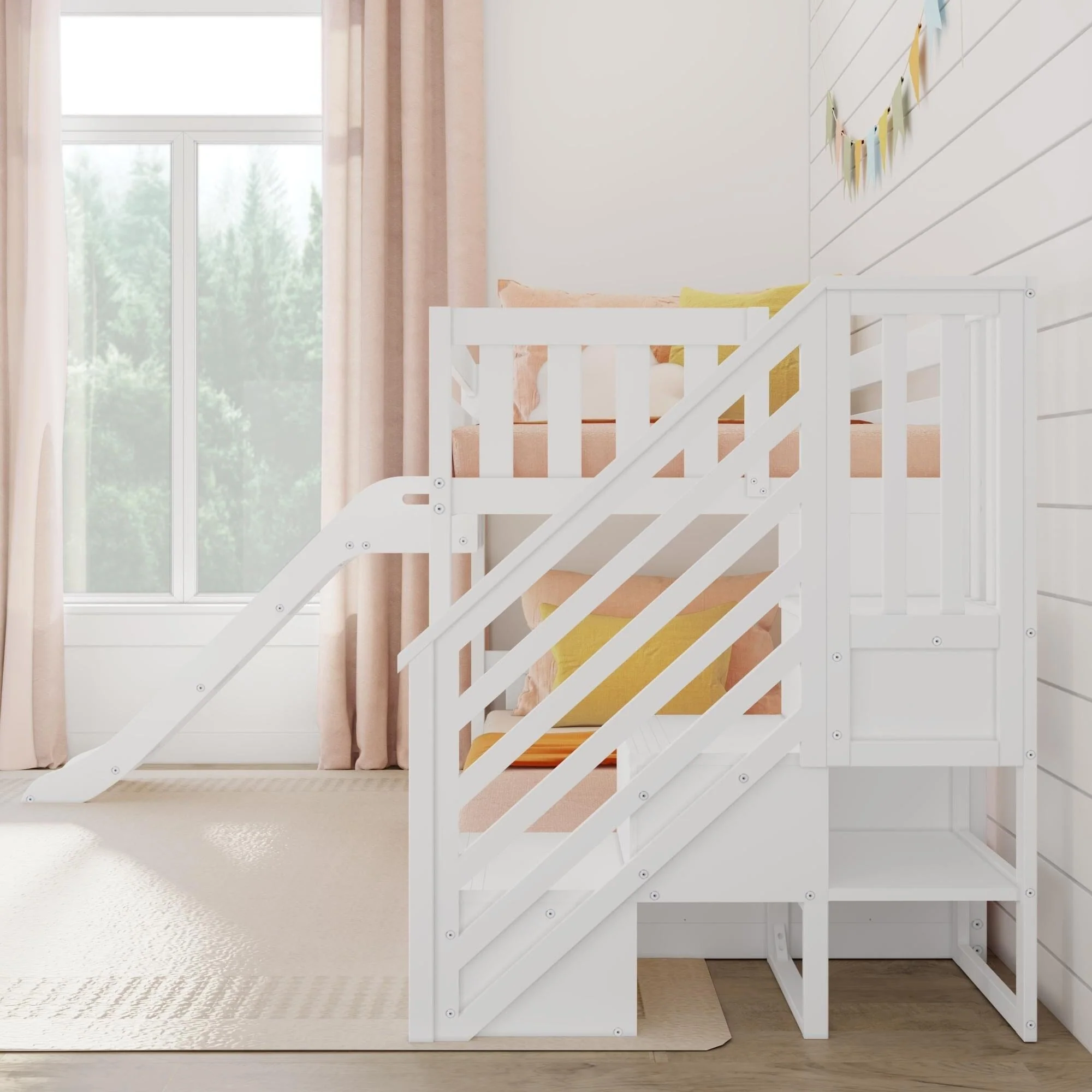 Twin Over Twin Low Bunk Bed With Slide & Stairs - Image 18