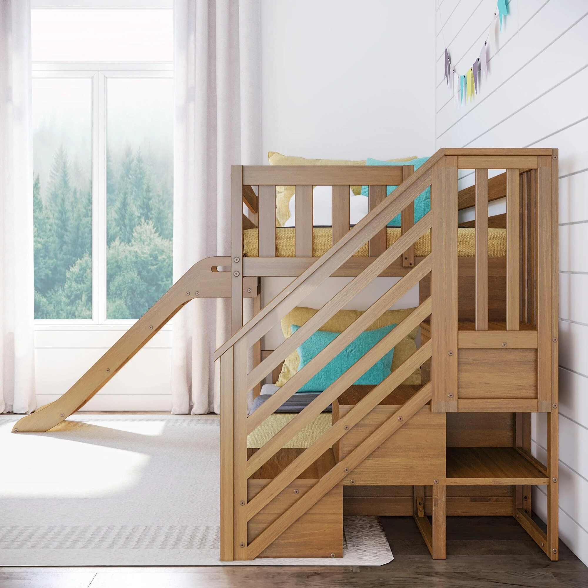 Twin Over Twin Low Bunk Bed With Slide & Stairs - Image 19