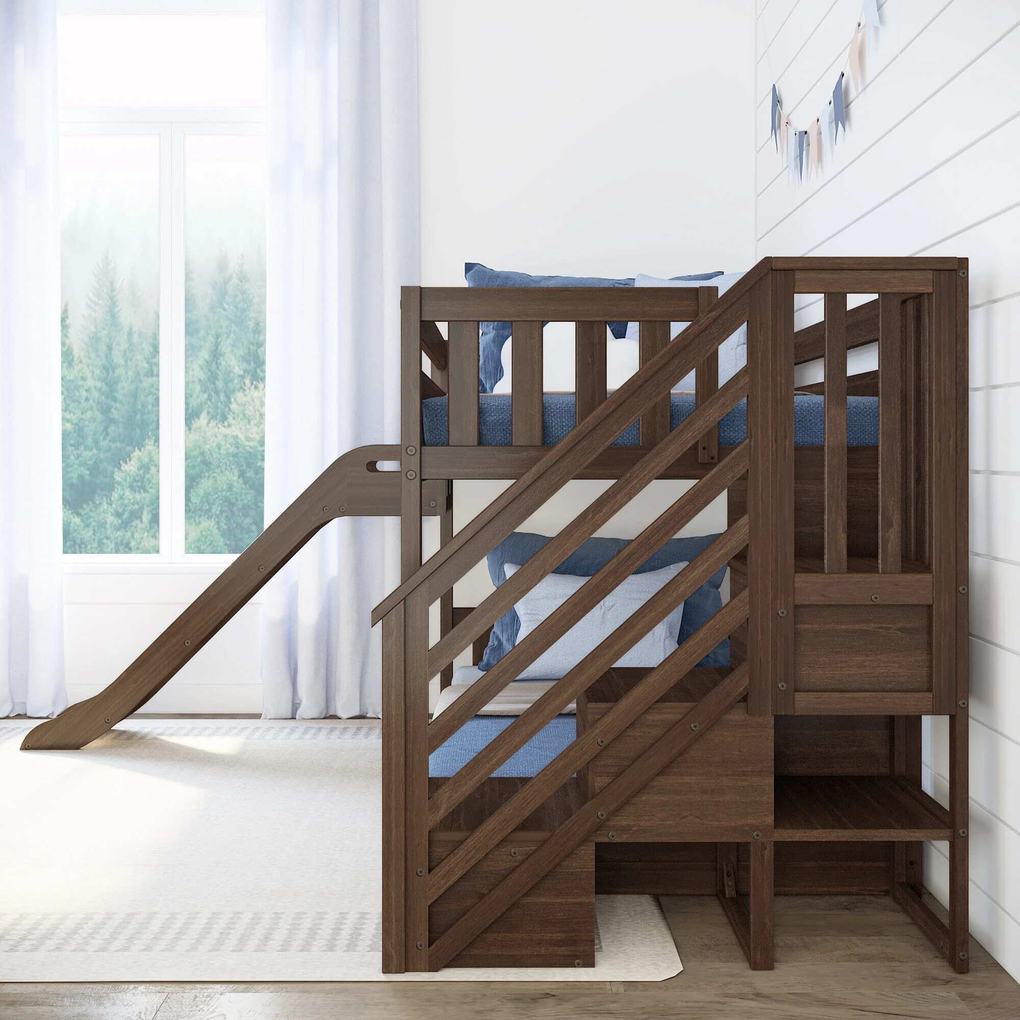 Twin Over Twin Low Bunk Bed With Slide & Stairs - Image 20