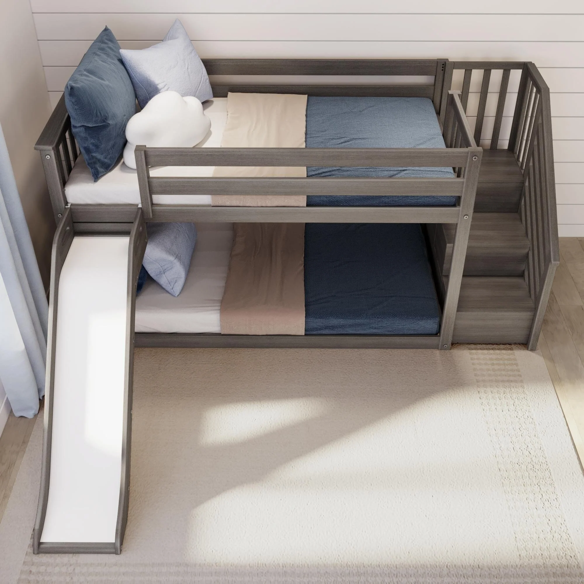 Twin Over Twin Low Bunk Bed With Slide & Stairs - Image 21