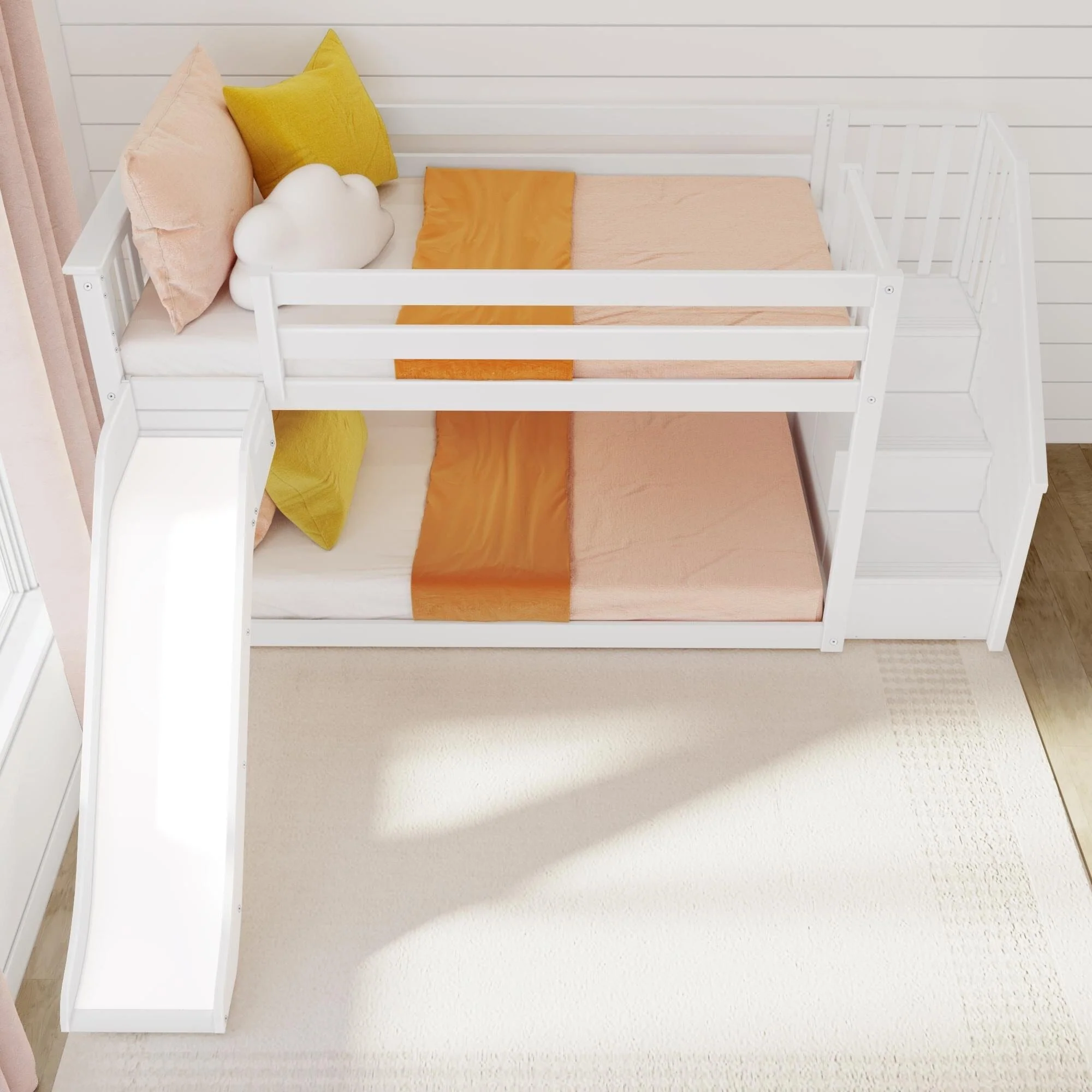 Twin Over Twin Low Bunk Bed With Slide & Stairs - Image 22