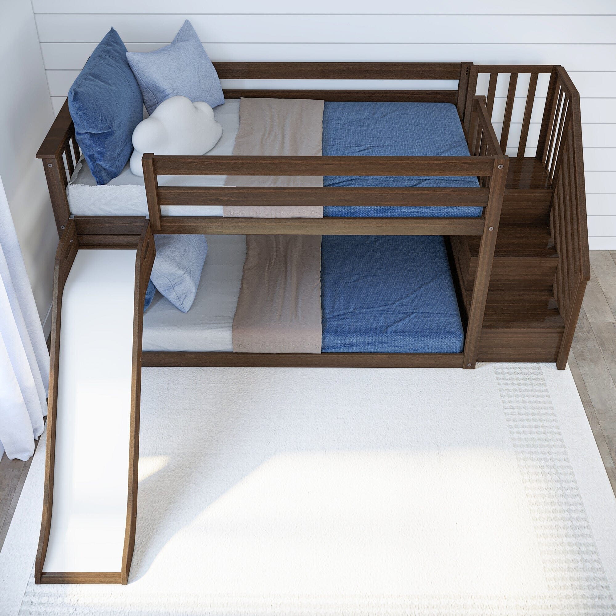 Twin Over Twin Low Bunk Bed With Slide & Stairs - Image 24