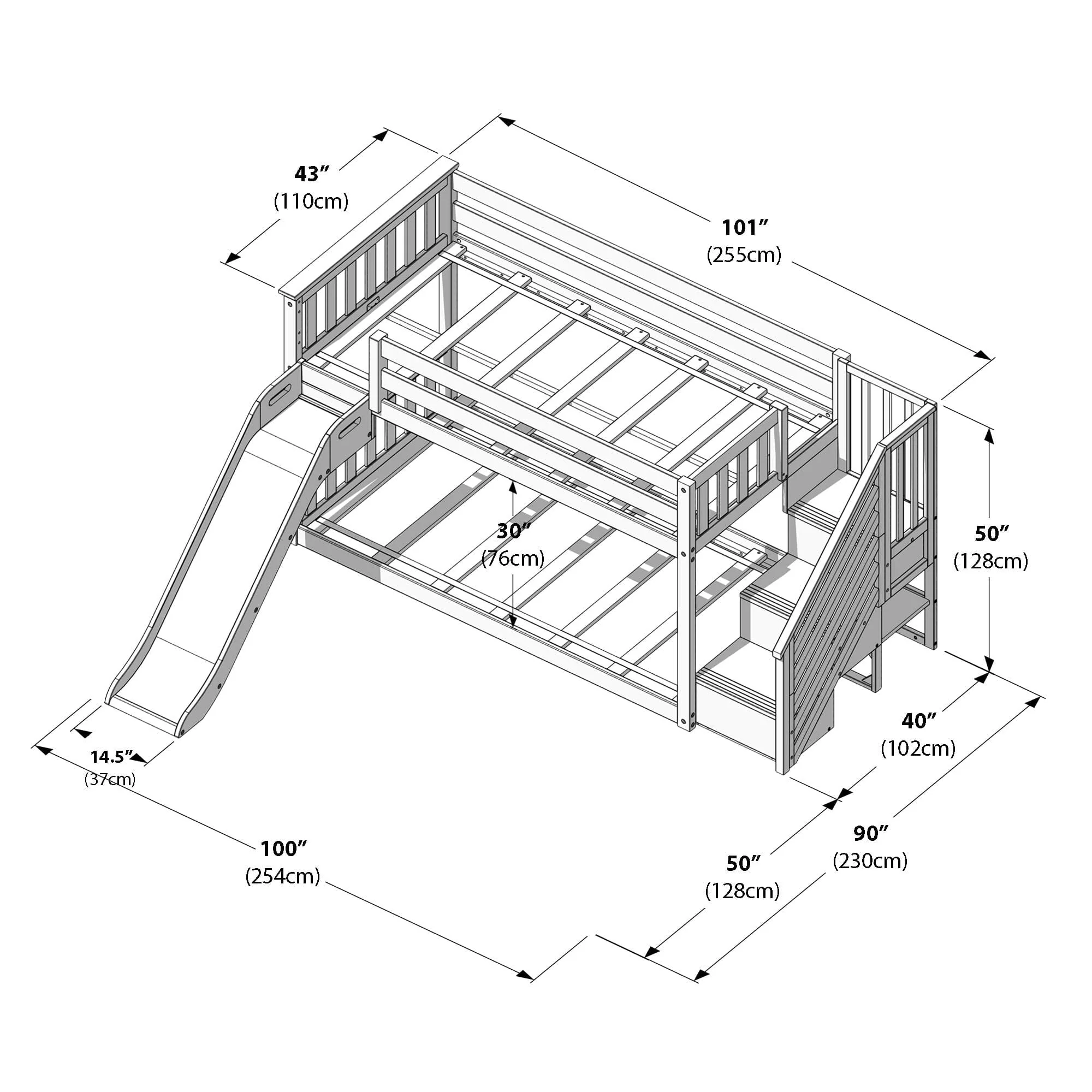 Twin Over Twin Low Bunk Bed With Slide & Stairs - Image 41