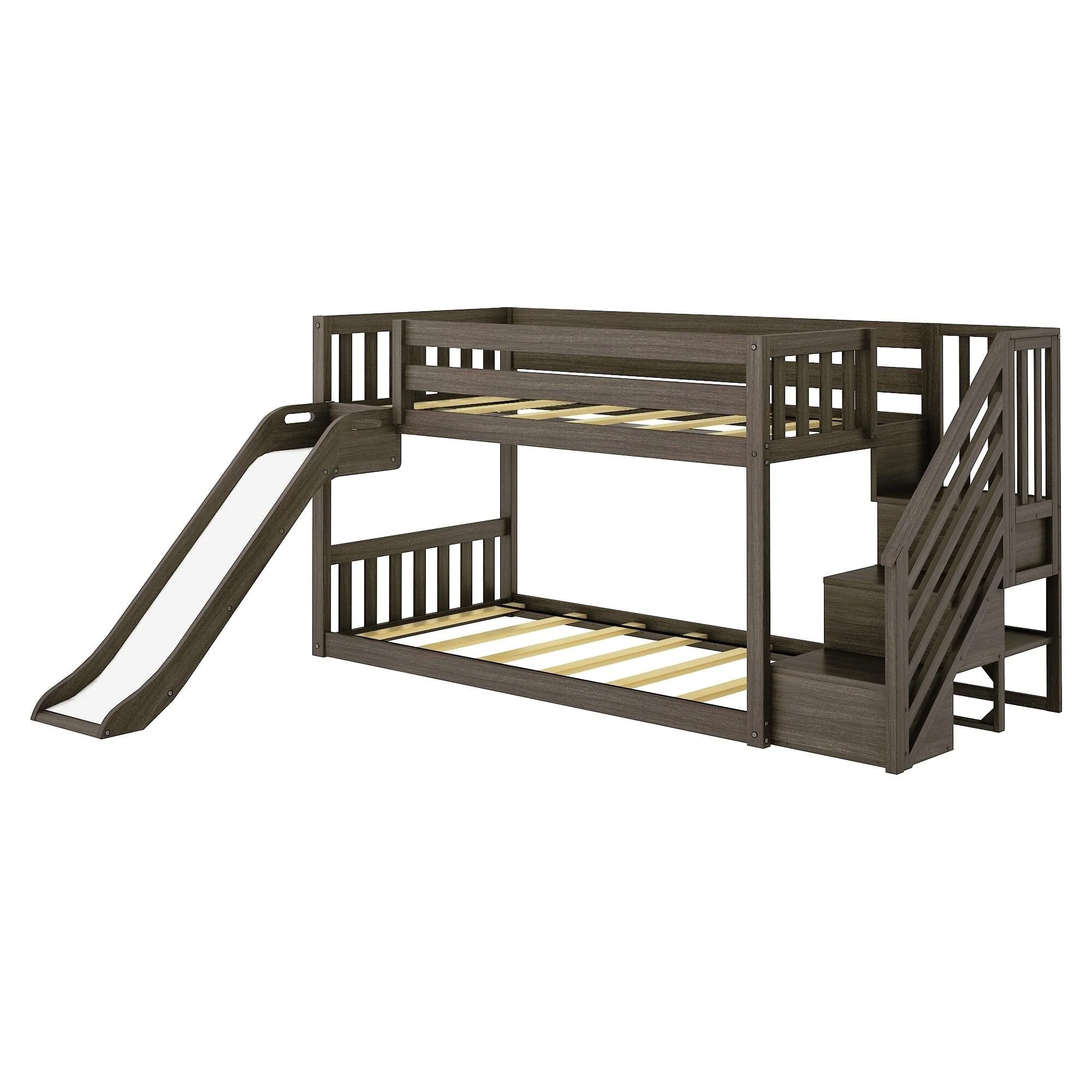 Twin Over Twin Low Bunk Bed With Slide & Stairs - Image 9