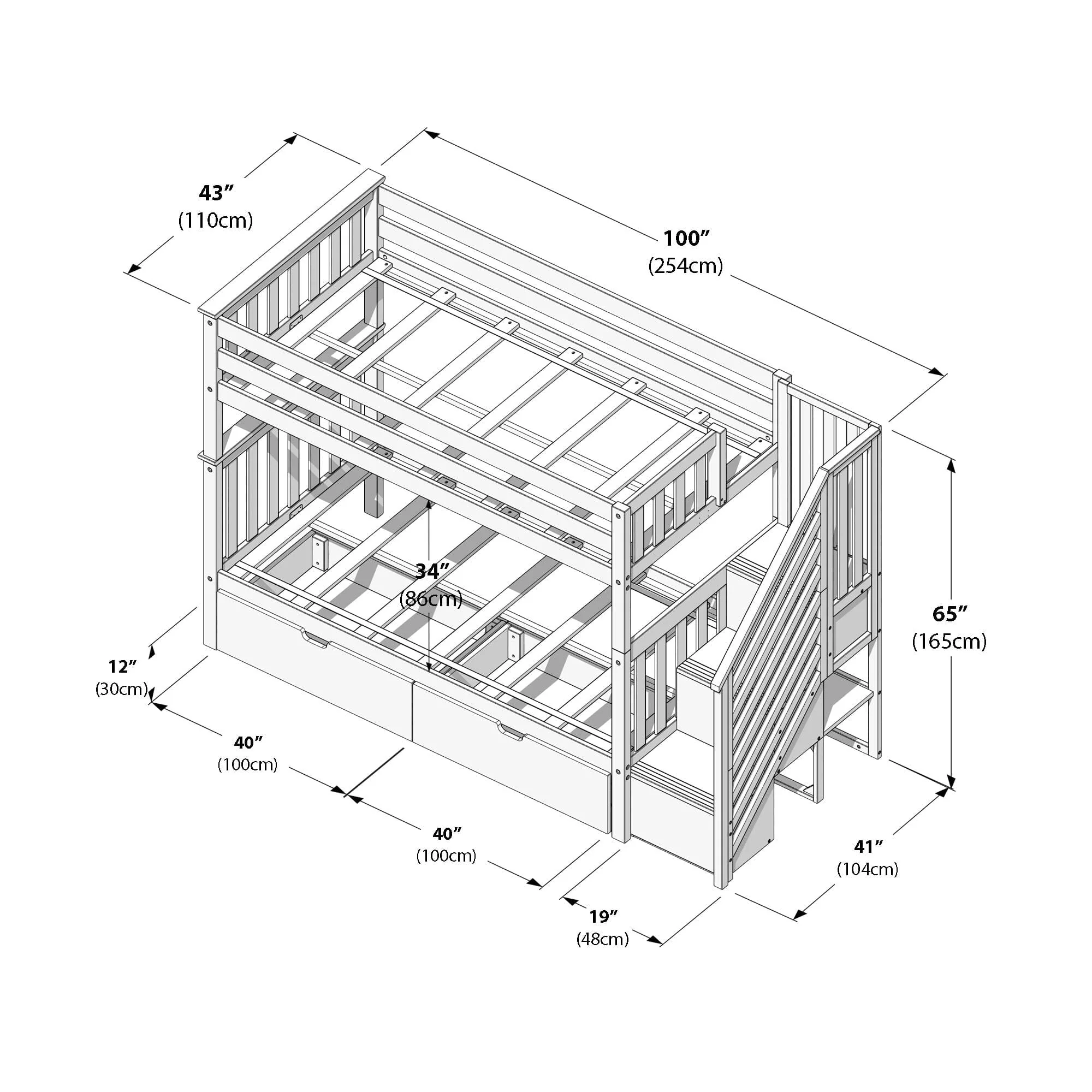 Twin Over Twin Bunk Bed With Stairs & Storage Drawers - Image 36