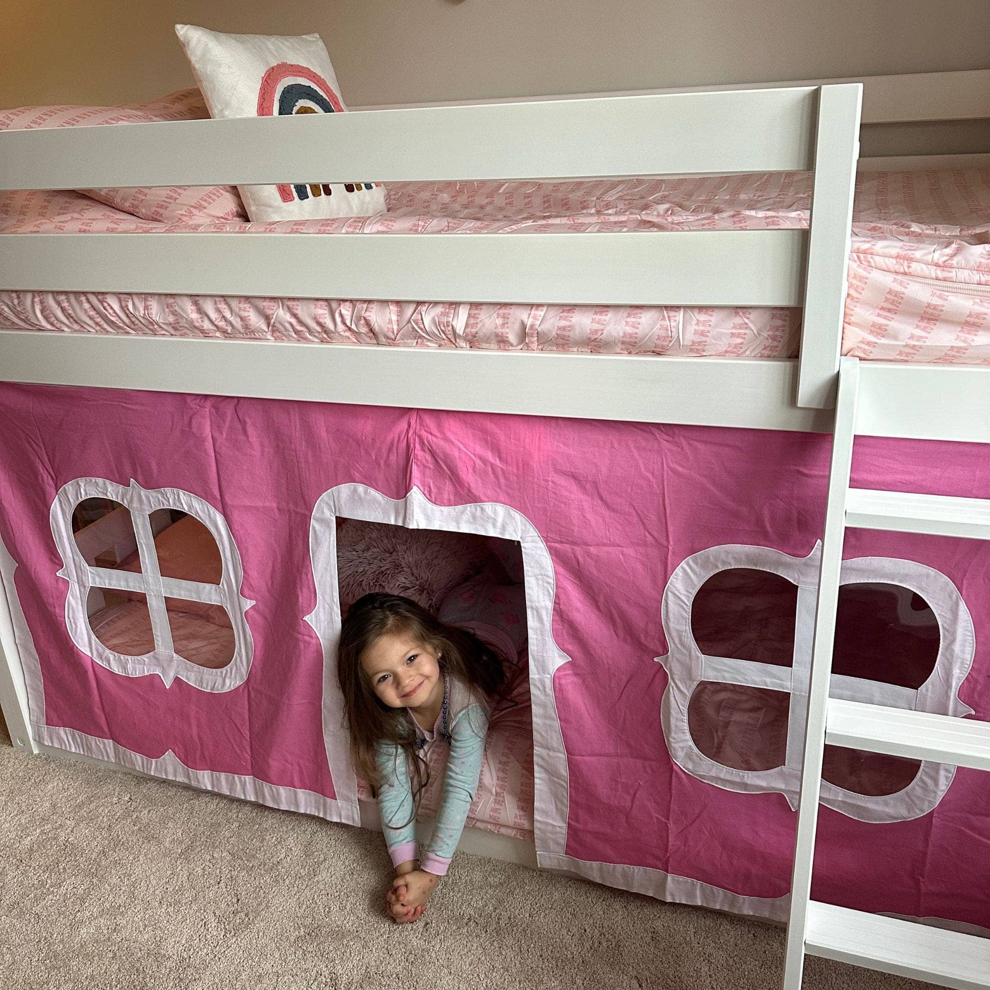 Twin Over Twin Low Bunk Bed With Curtain - Image 111
