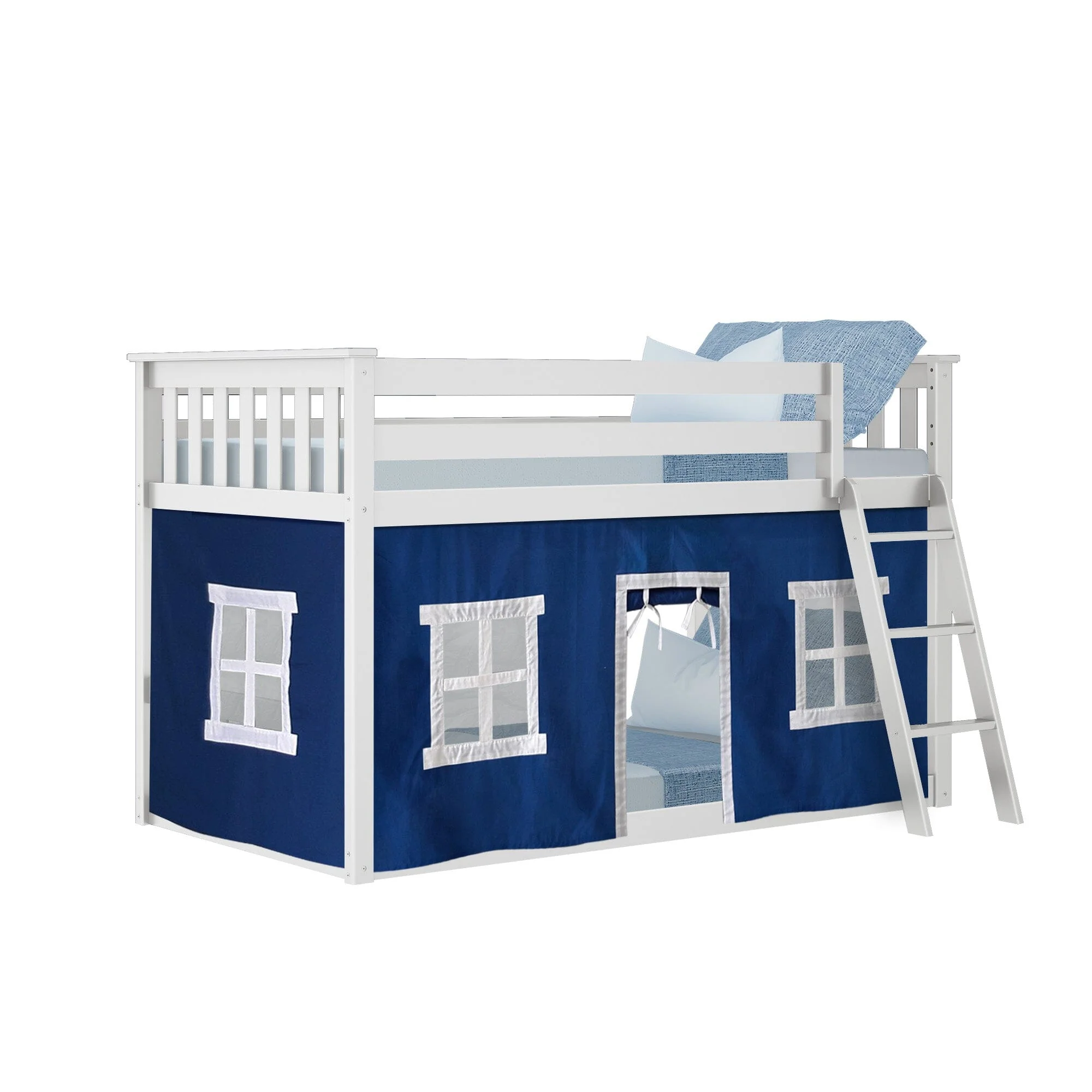 Twin Over Twin Low Bunk Bed With Curtain - Image 34