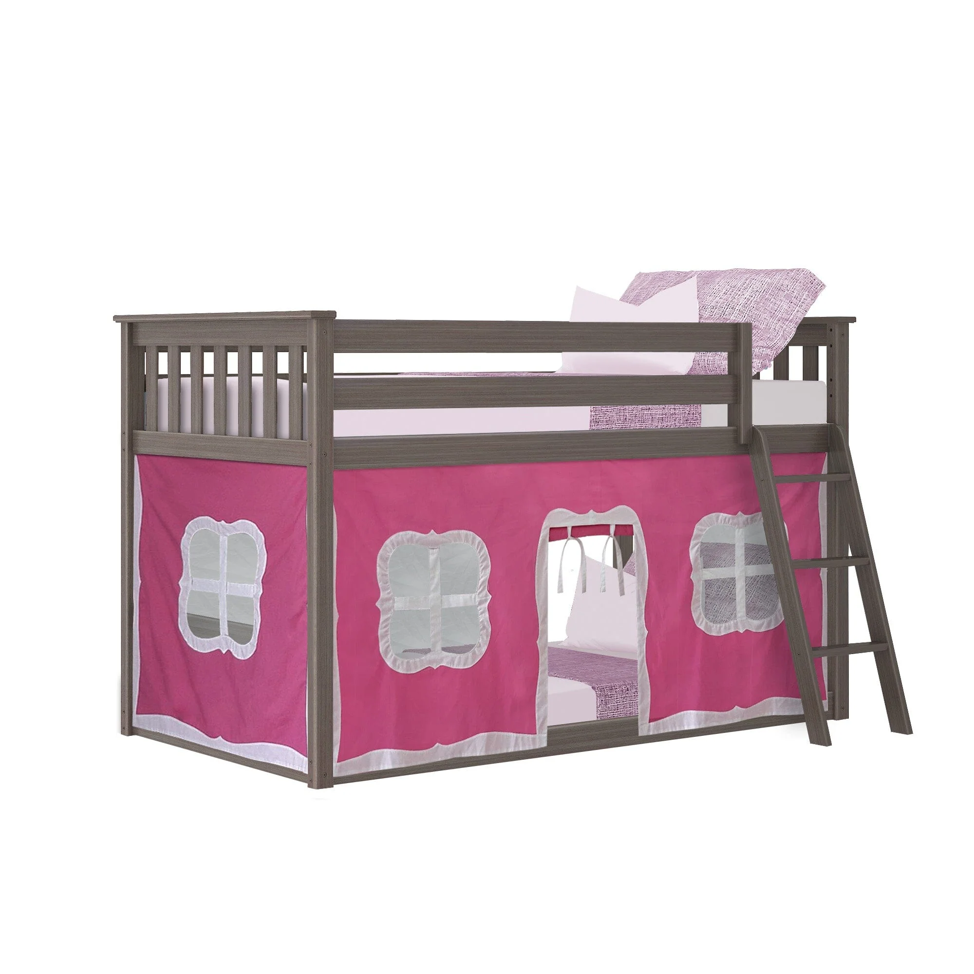 Twin Over Twin Low Bunk Bed With Curtain - Image 38