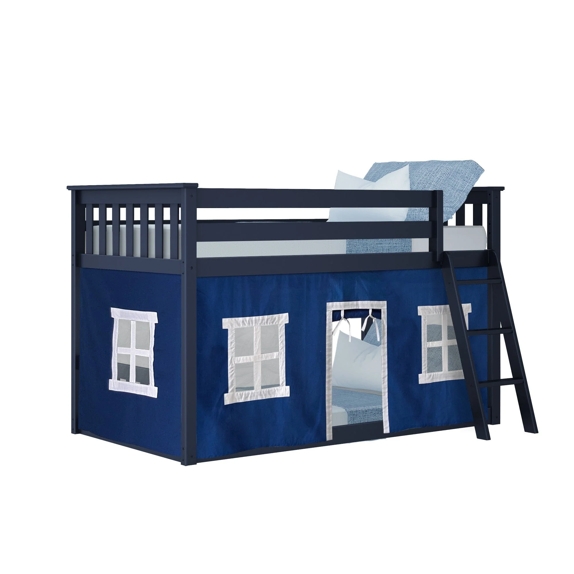 Twin Over Twin Low Bunk Bed With Curtain - Image 39