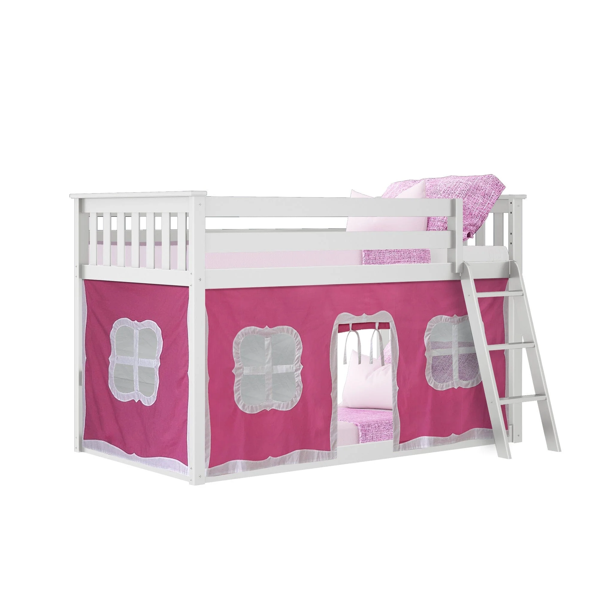 Twin Over Twin Low Bunk Bed With Curtain - Image 40