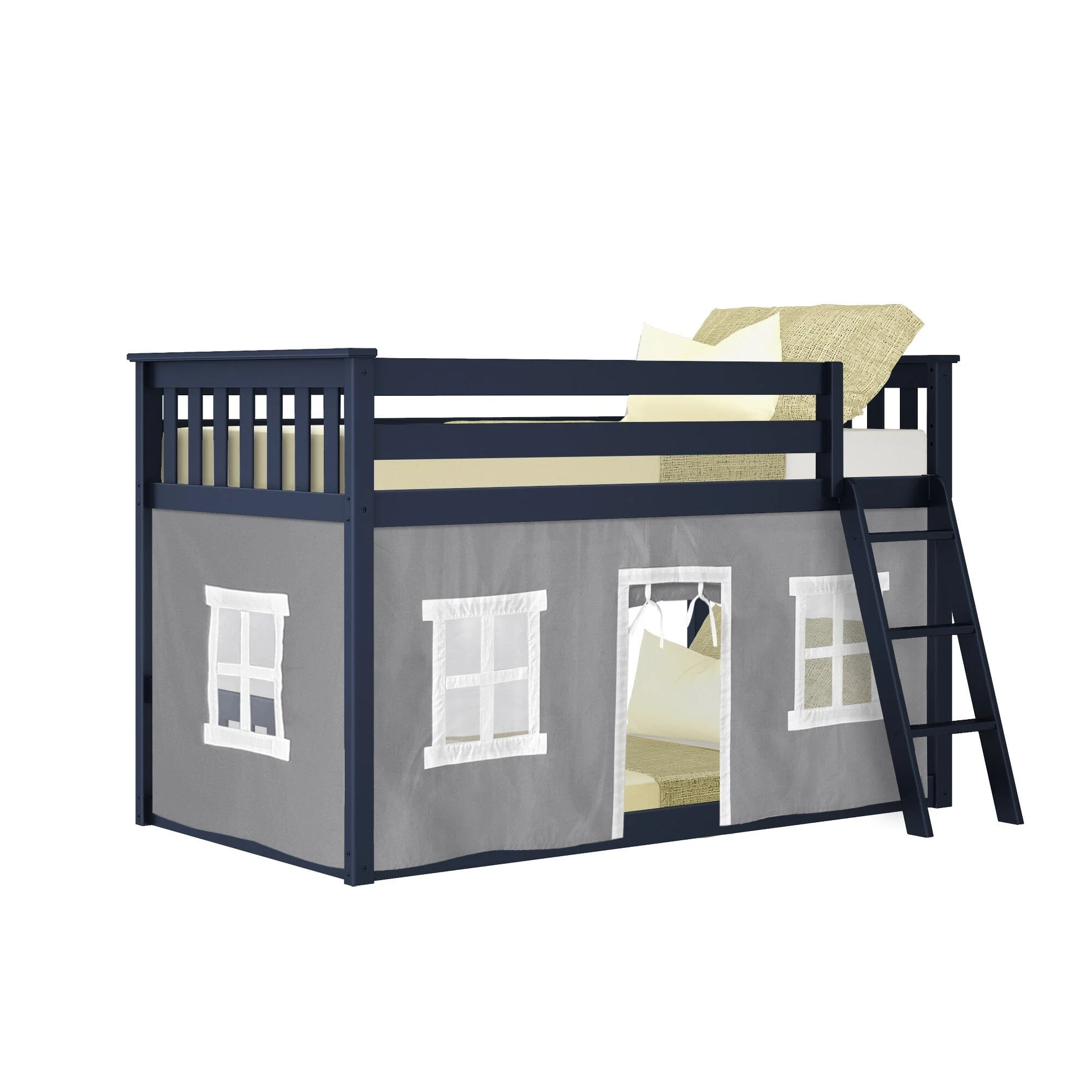 Twin Over Twin Low Bunk Bed With Curtain - Image 45
