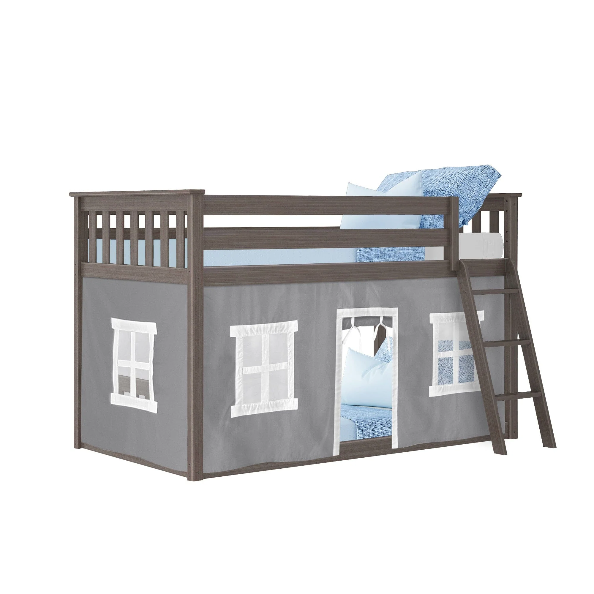 Twin Over Twin Low Bunk Bed With Curtain - Image 47