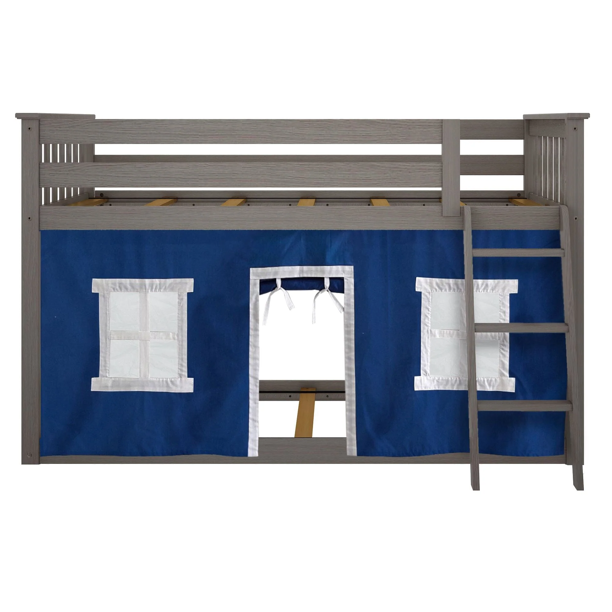 Twin Over Twin Low Bunk Bed With Curtain - Image 52