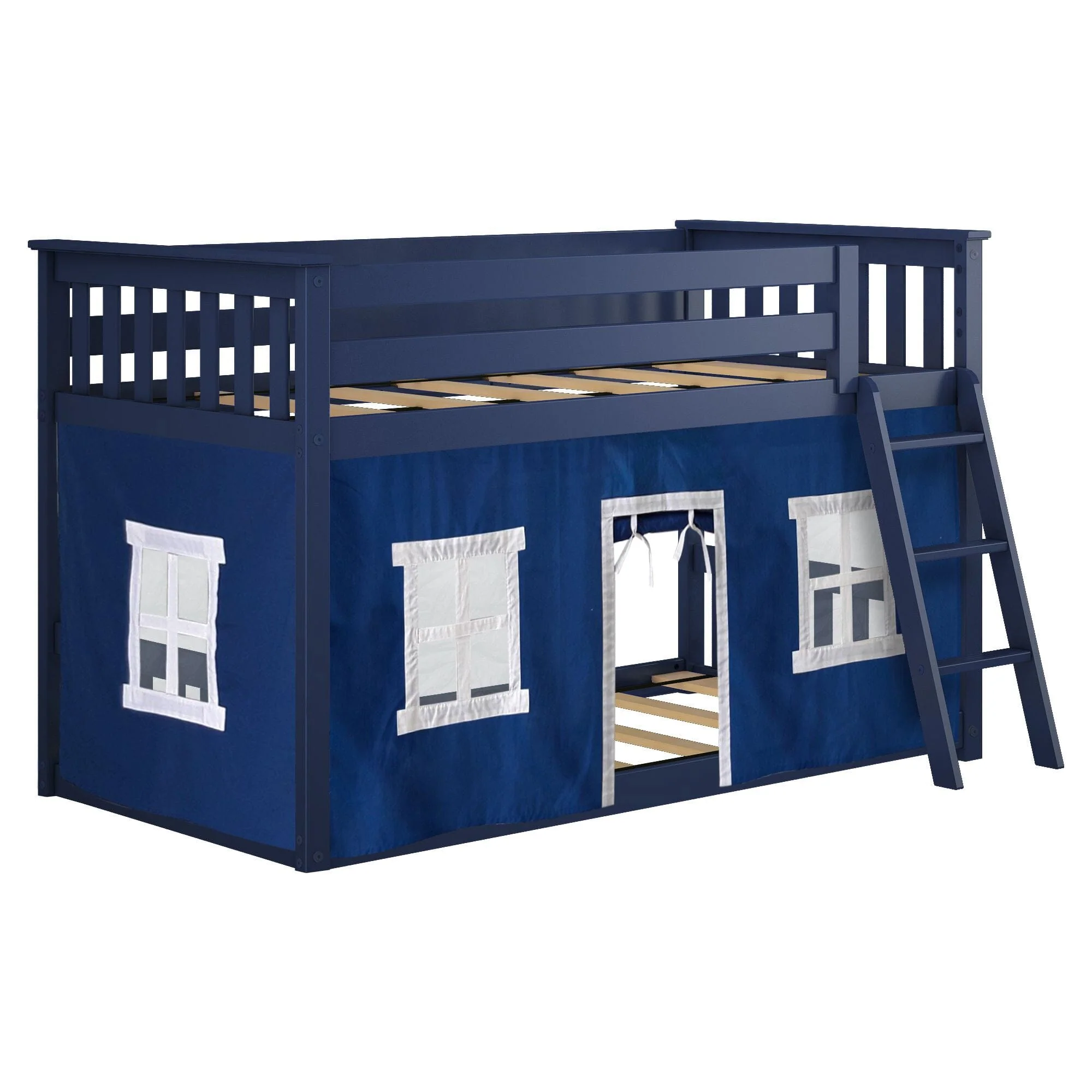 Twin Over Twin Low Bunk Bed With Curtain - Image 55