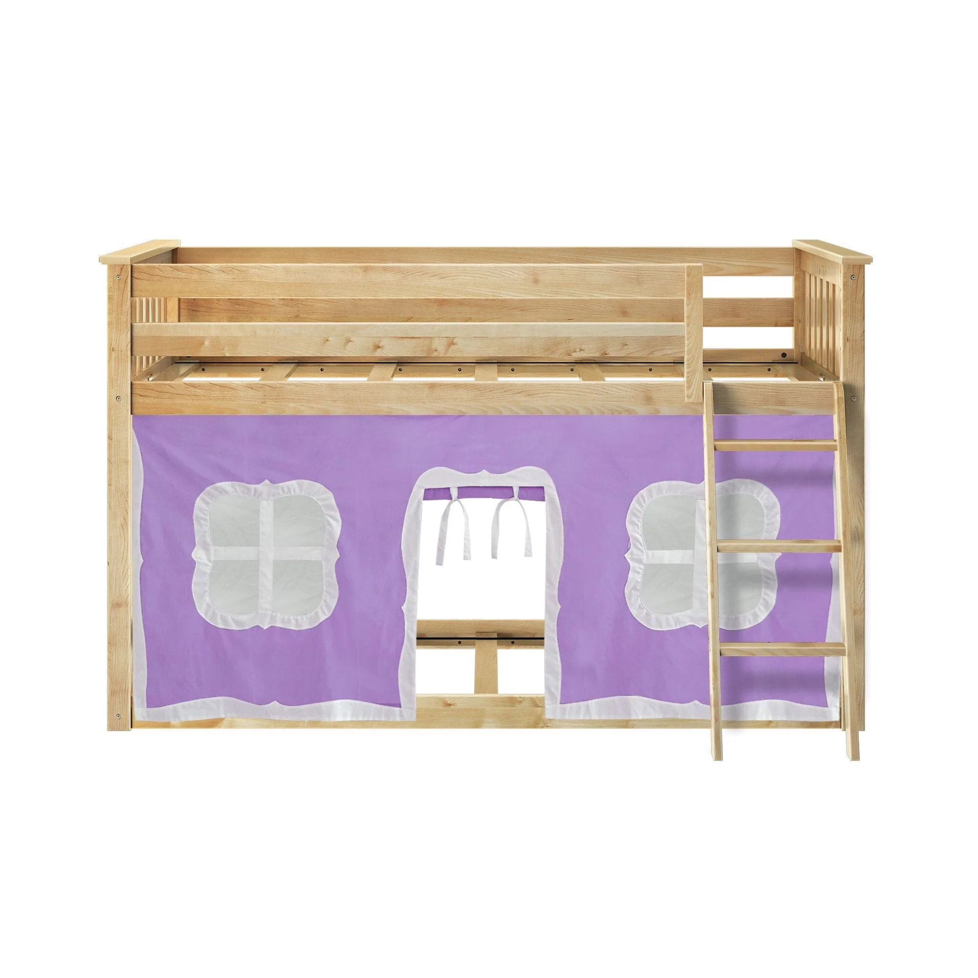 Twin Over Twin Low Bunk Bed With Curtain - Image 57