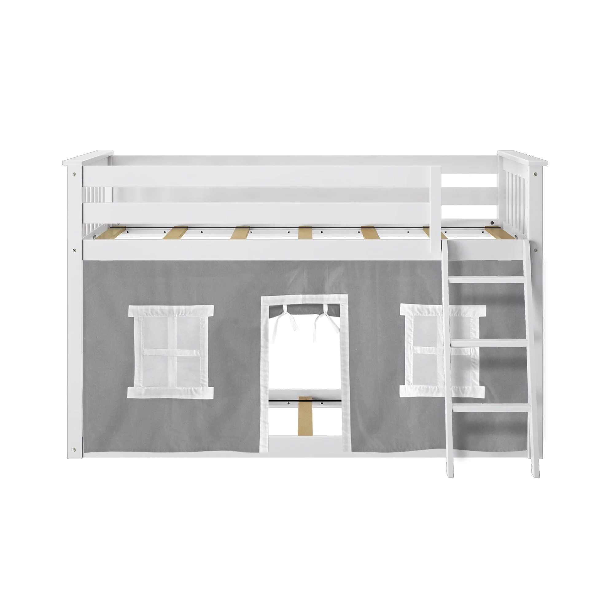 Twin Over Twin Low Bunk Bed With Curtain - Image 59