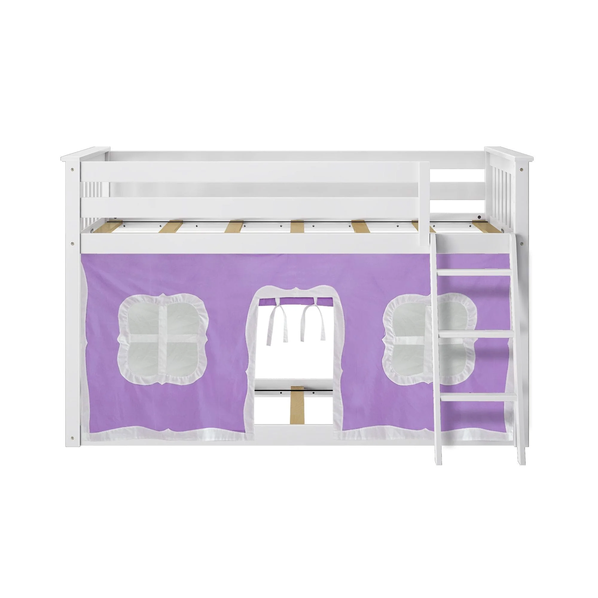 Twin Over Twin Low Bunk Bed With Curtain - Image 60