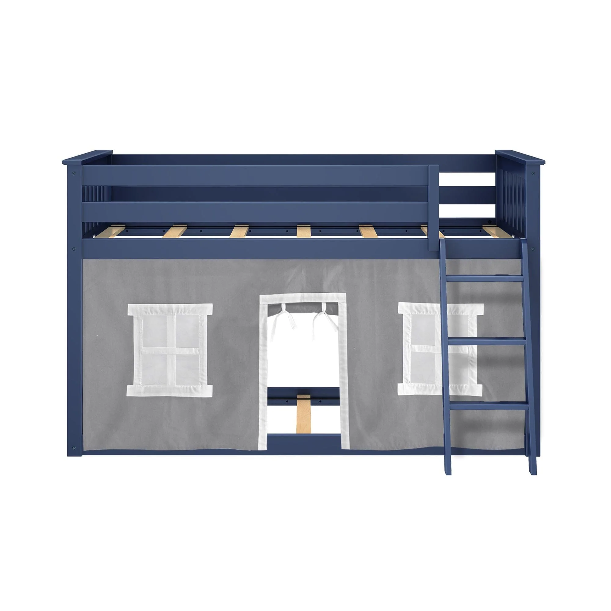 Twin Over Twin Low Bunk Bed With Curtain - Image 61