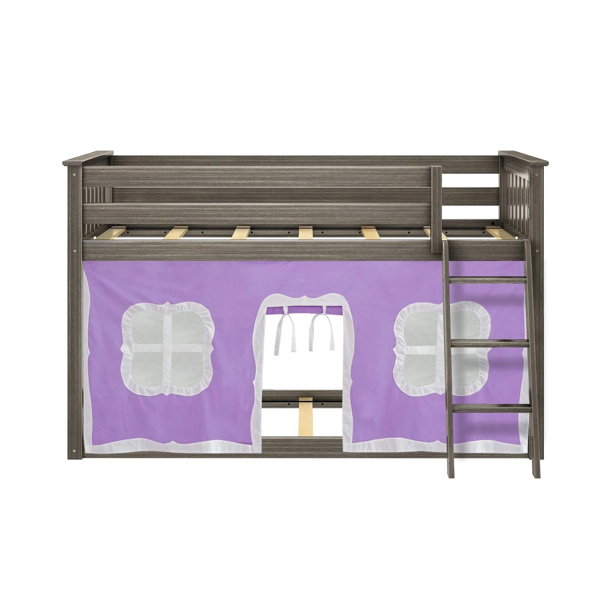 Twin Over Twin Low Bunk Bed With Curtain - Image 64