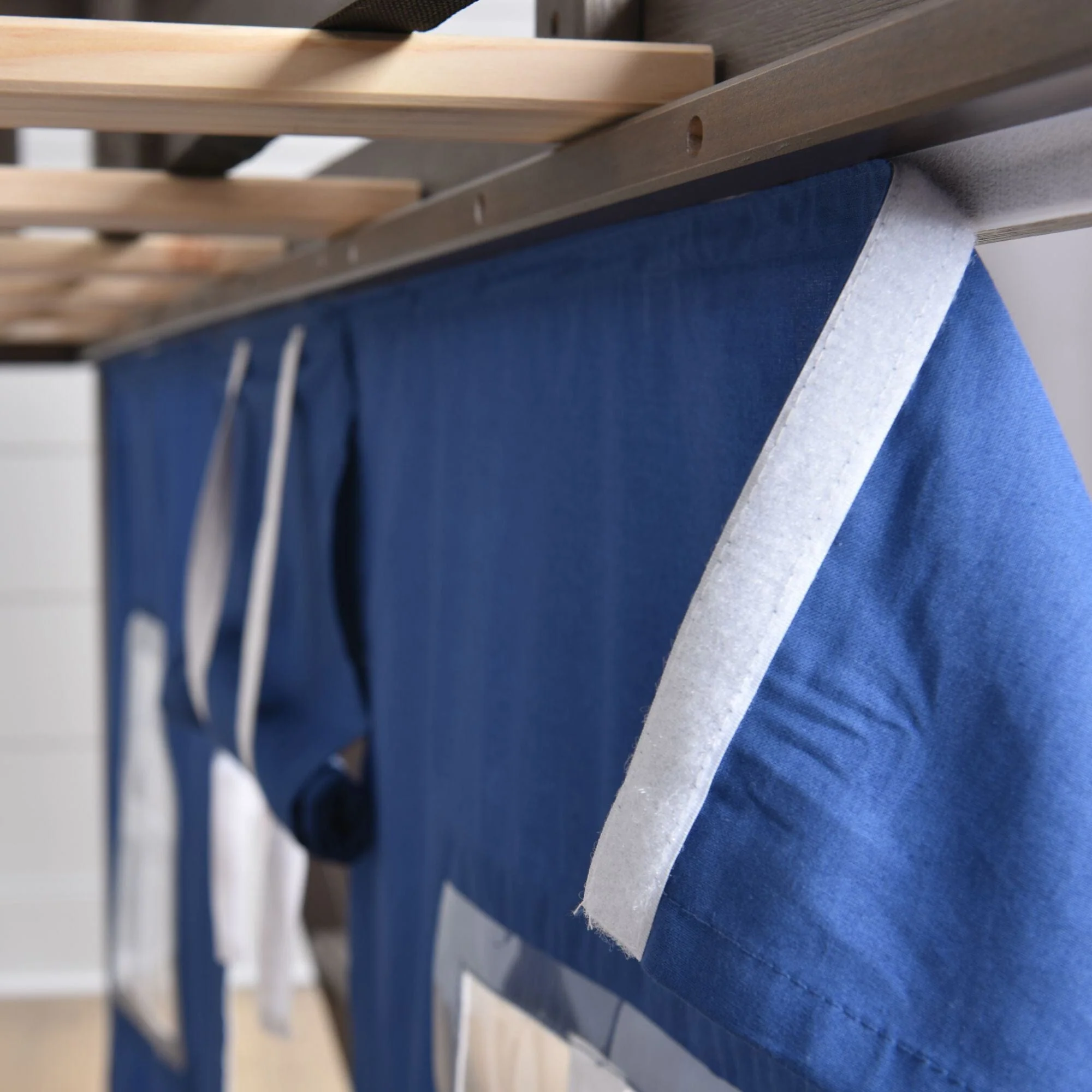 Twin Over Twin Low Bunk Bed With Curtain - Image 83