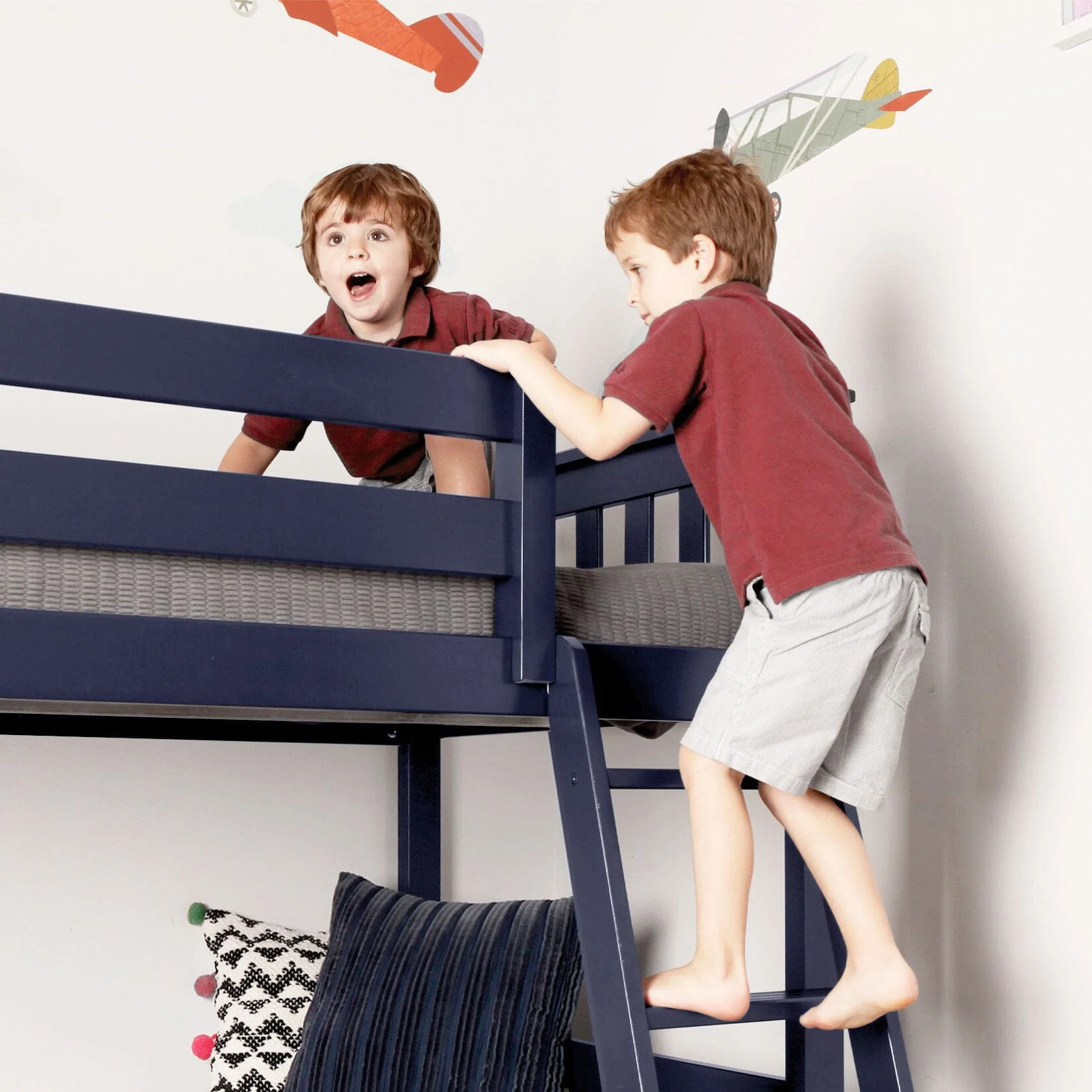 Twin Over Twin Low Bunk Bed With Curtain - Image 91