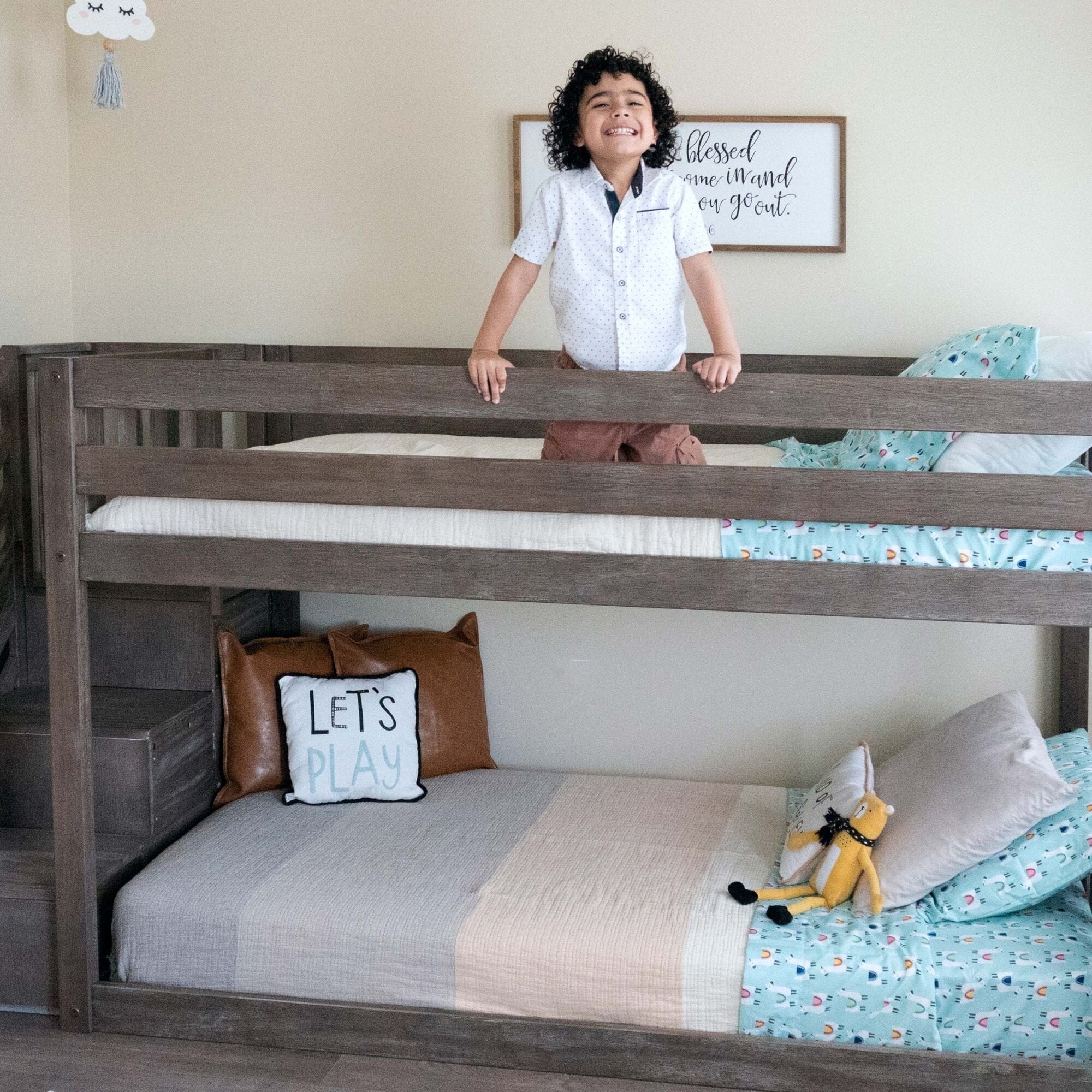 Twin Over Twin Low Bunk Bed With Stairs - Image 14