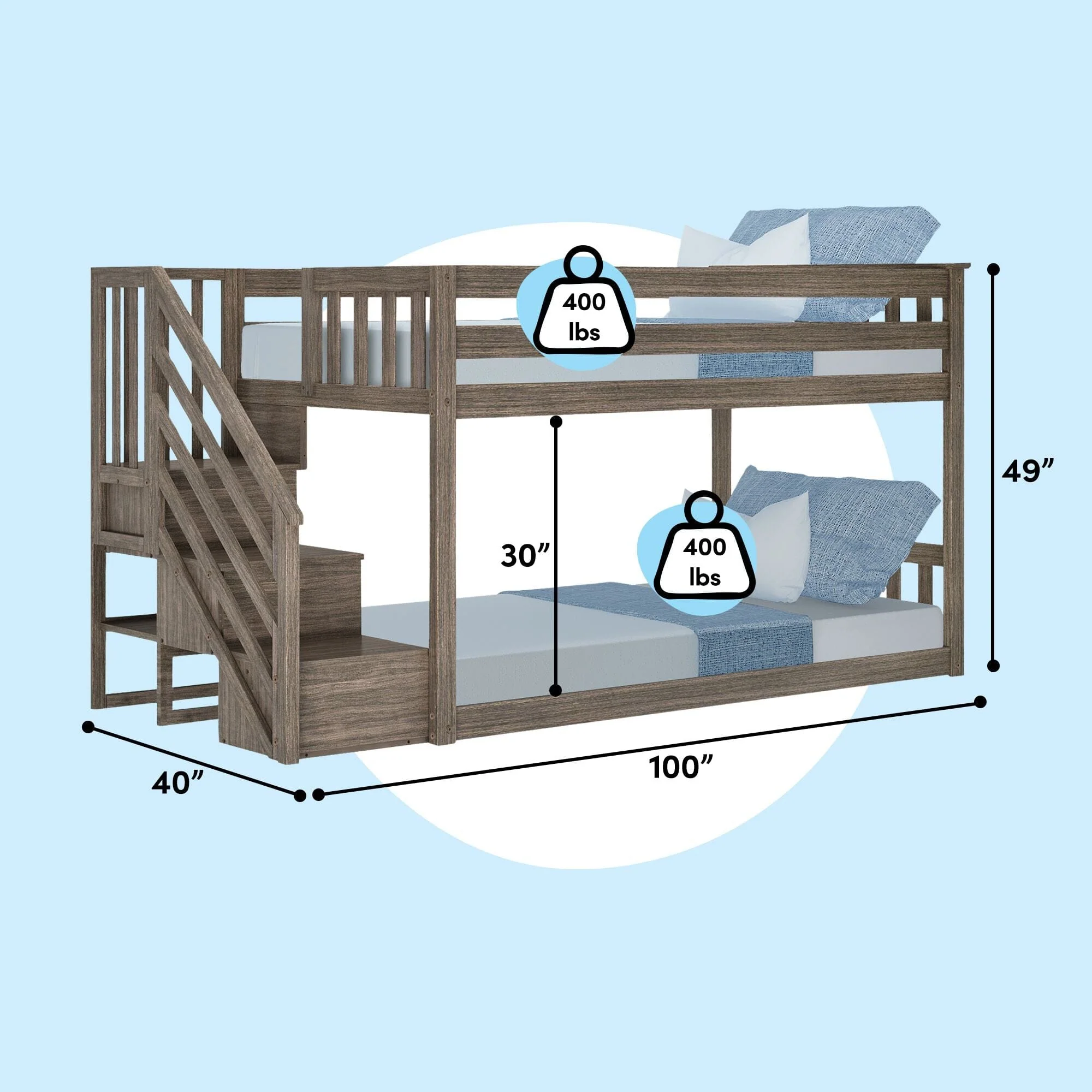 Twin Over Twin Low Bunk Bed With Stairs - Image 25