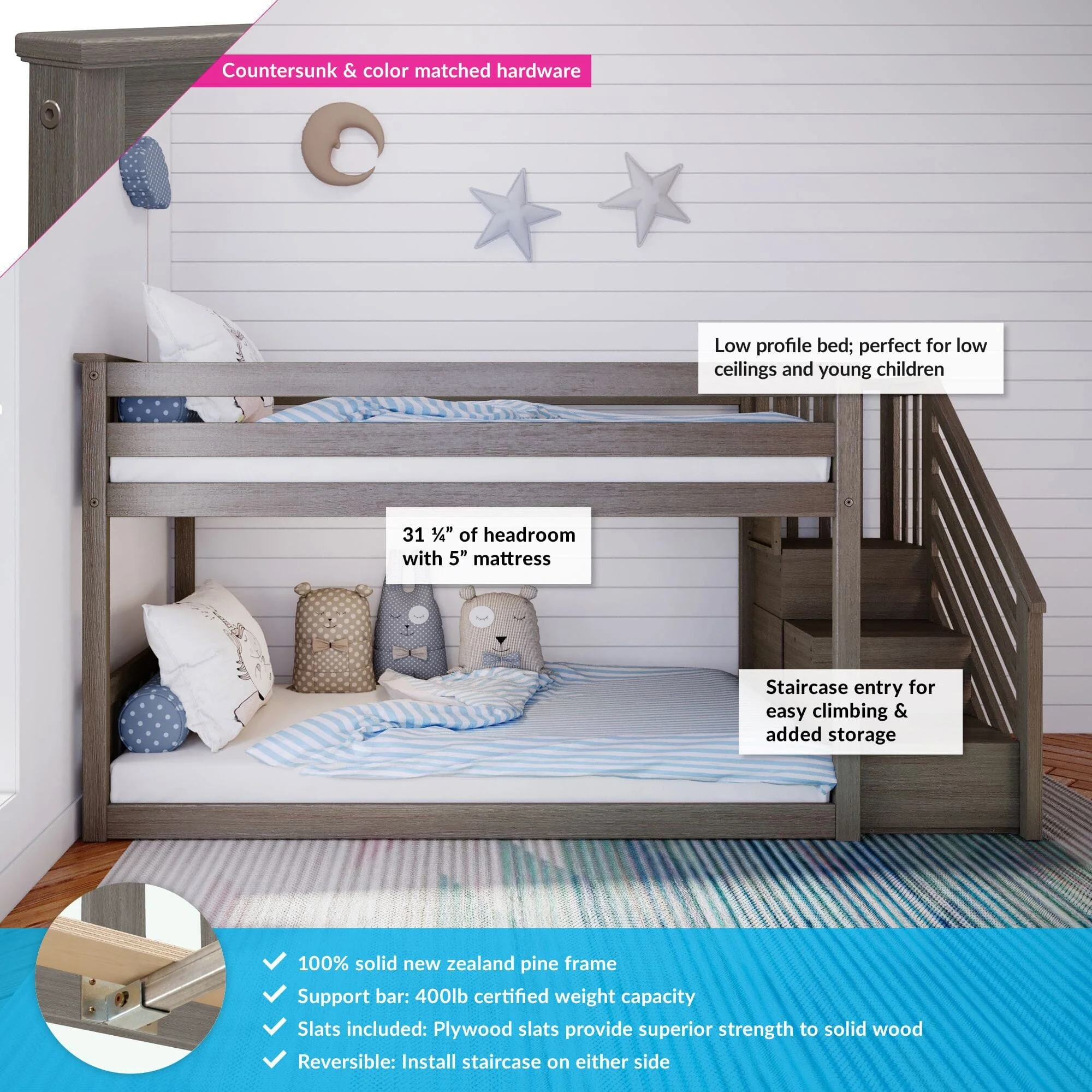 Twin Over Twin Low Bunk Bed With Stairs - Image 6