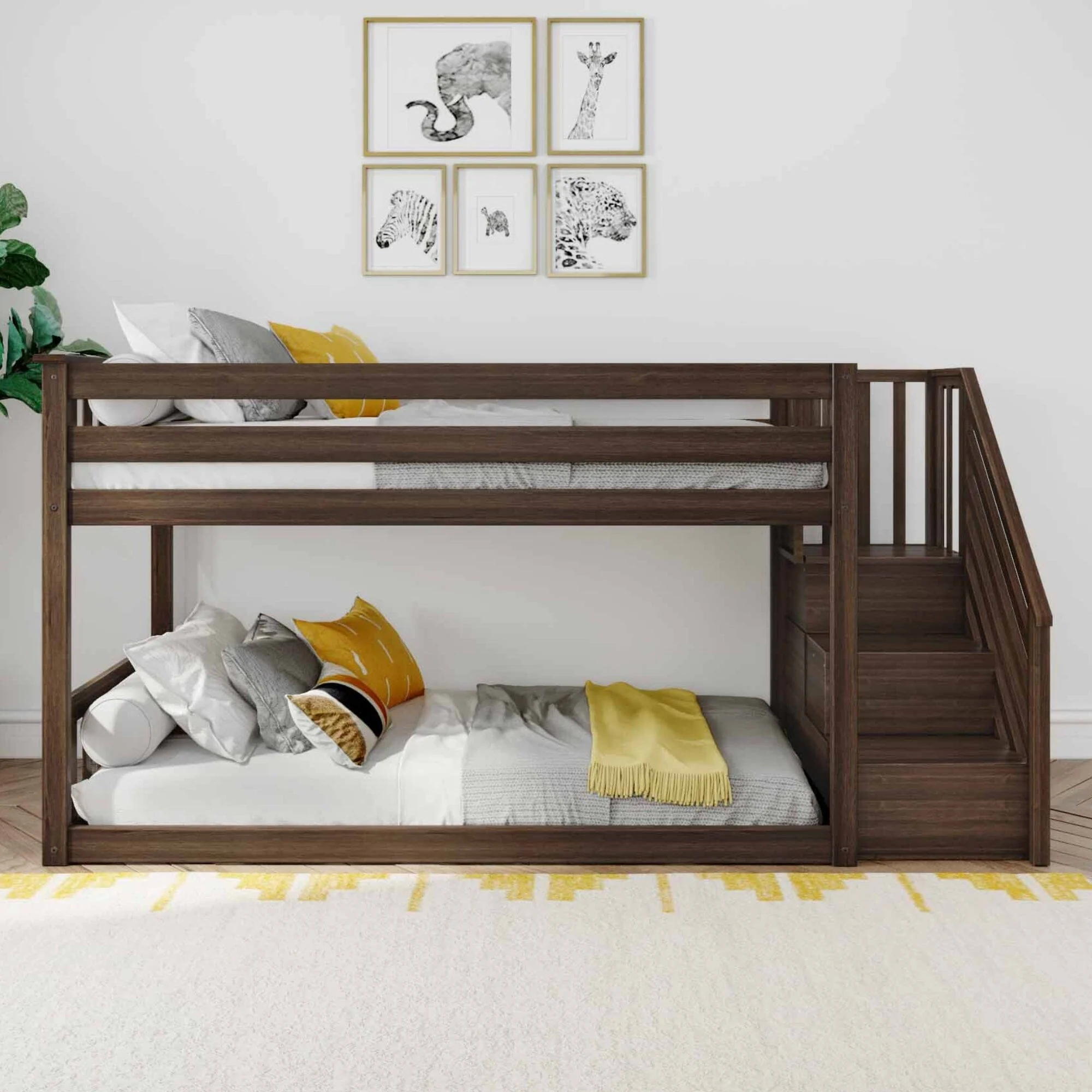 Twin Over Twin Low Bunk Bed With Stairs - Image 7