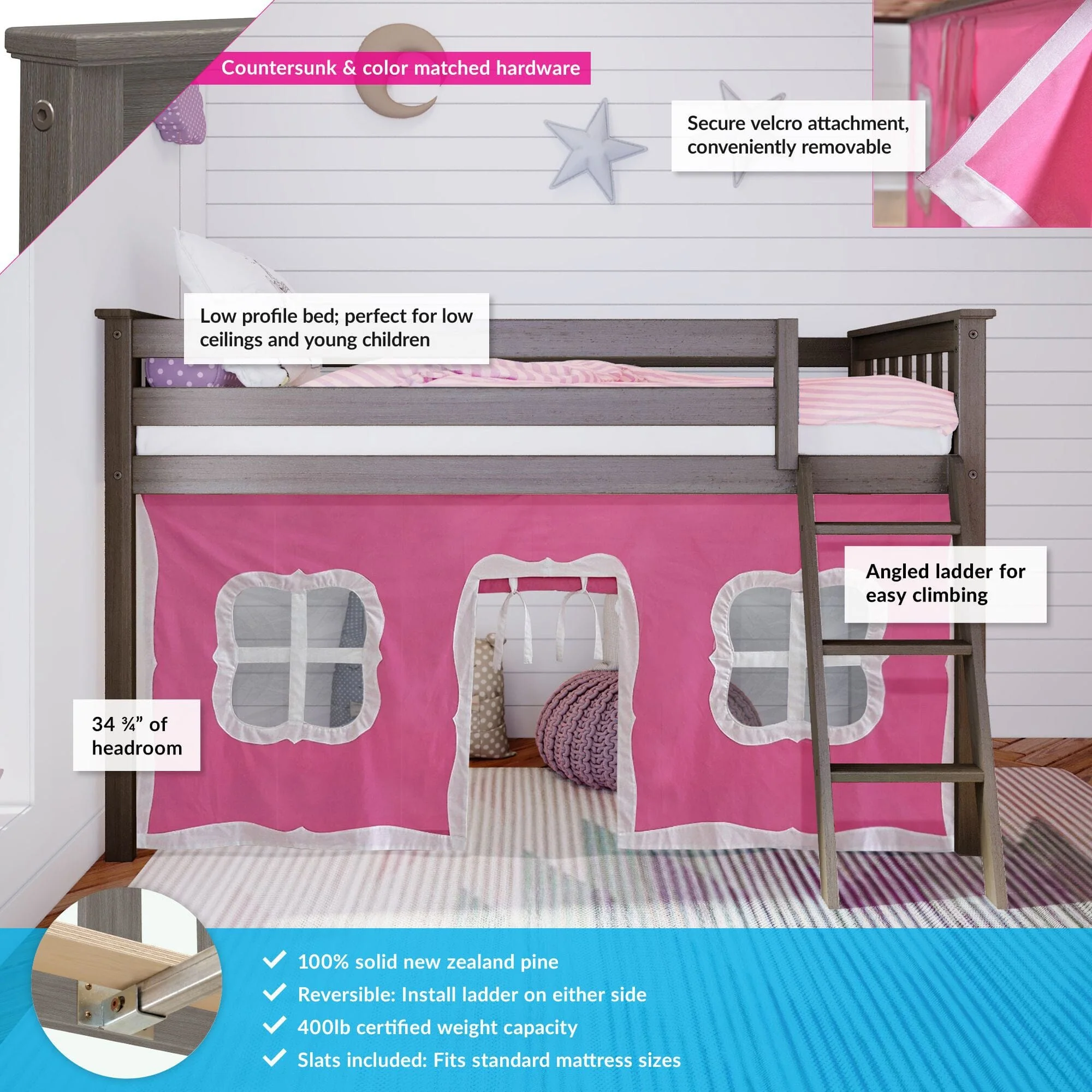 Twin Low Loft Bed With Curtain - Image 10