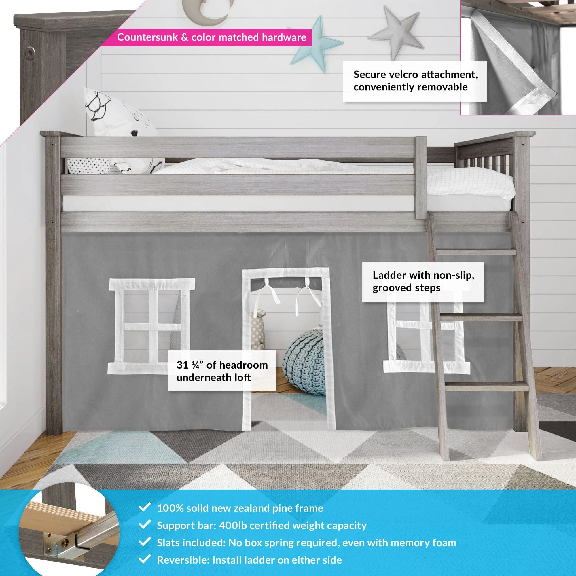 Twin Low Loft Bed With Curtain - Image 11