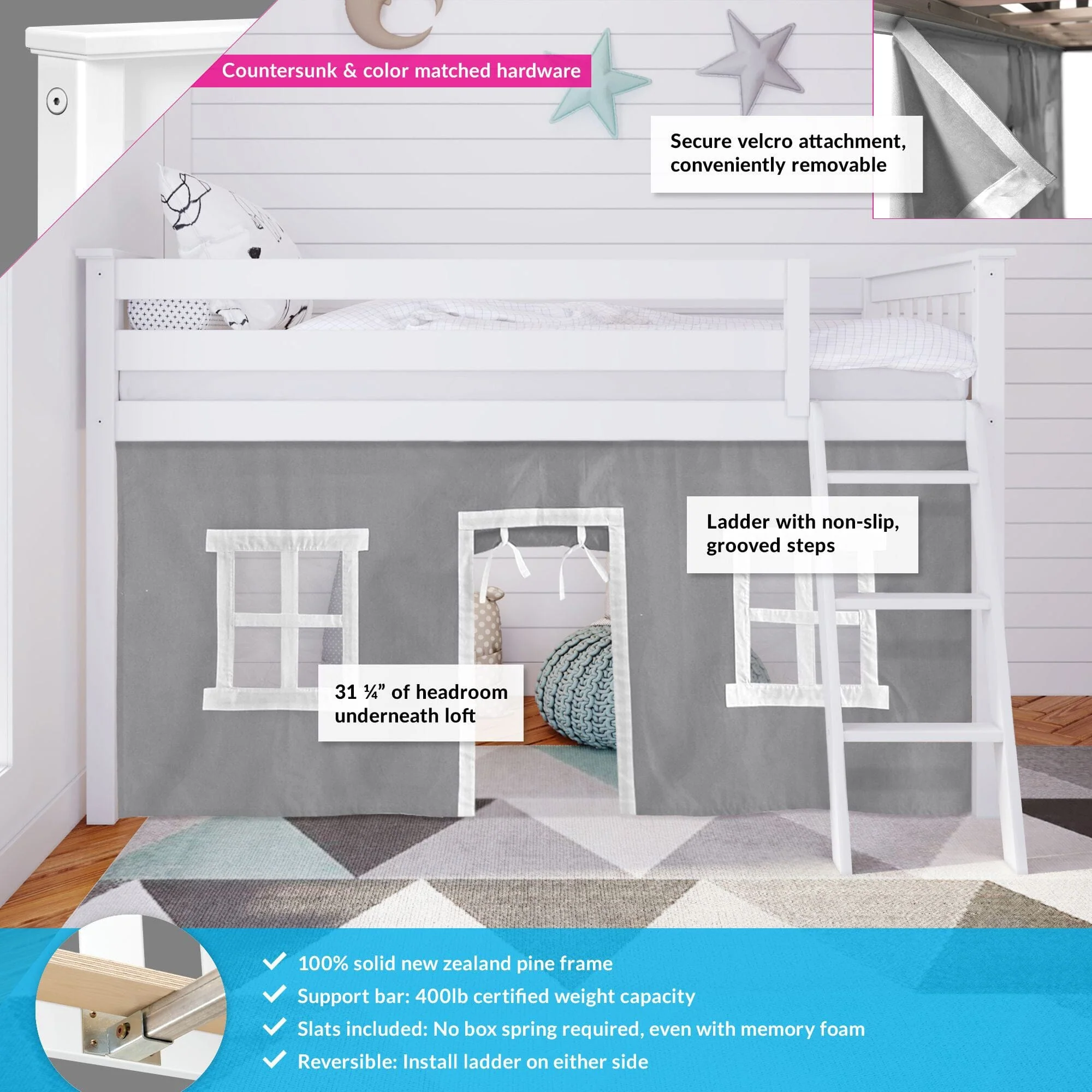 Twin Low Loft Bed With Curtain - Image 13