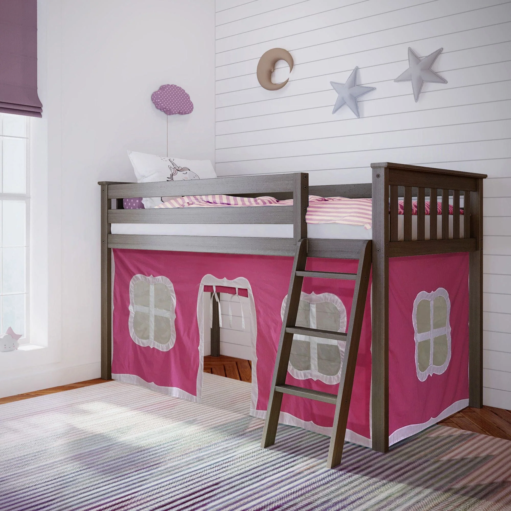 Twin Low Loft Bed With Curtain - Image 3