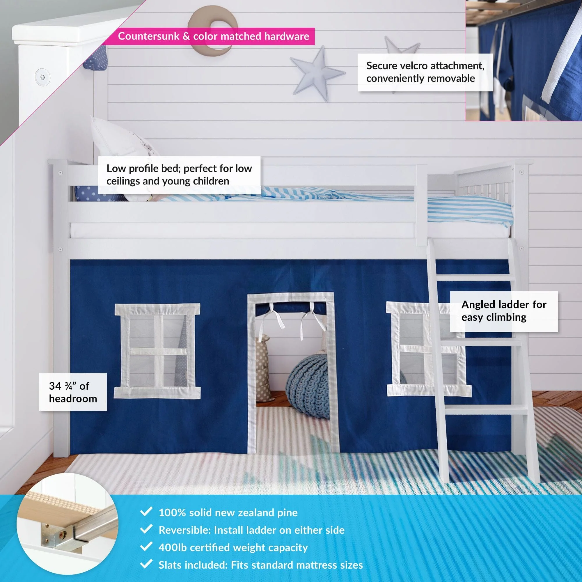 Twin Low Loft Bed With Curtain - Image 8