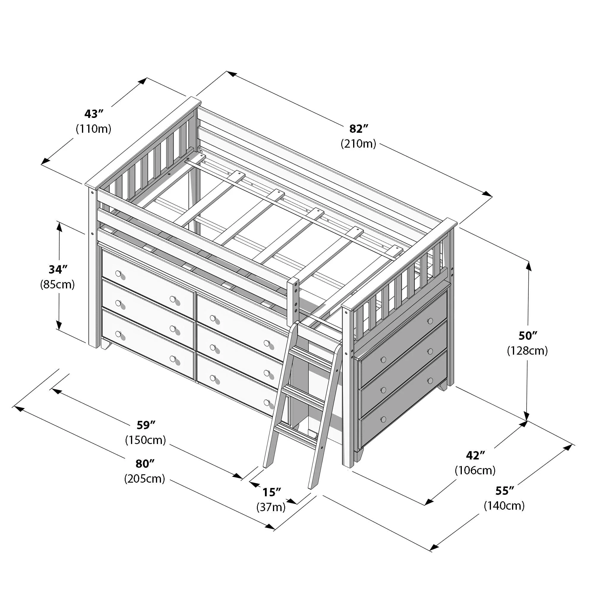 Twin Low Loft Bed With 2 Dressers - Image 28