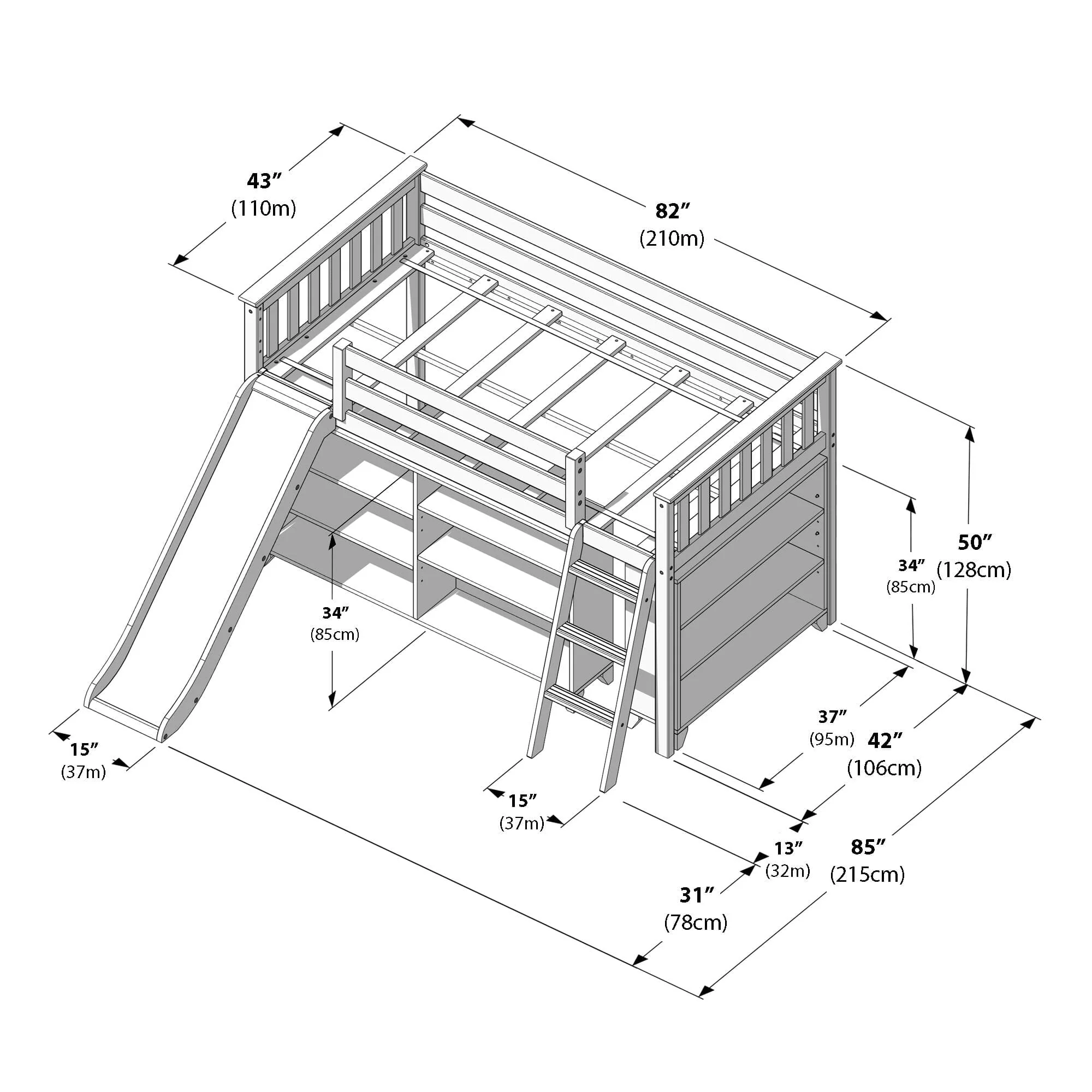Twin Low Loft Bed With Bookcases - Image 16