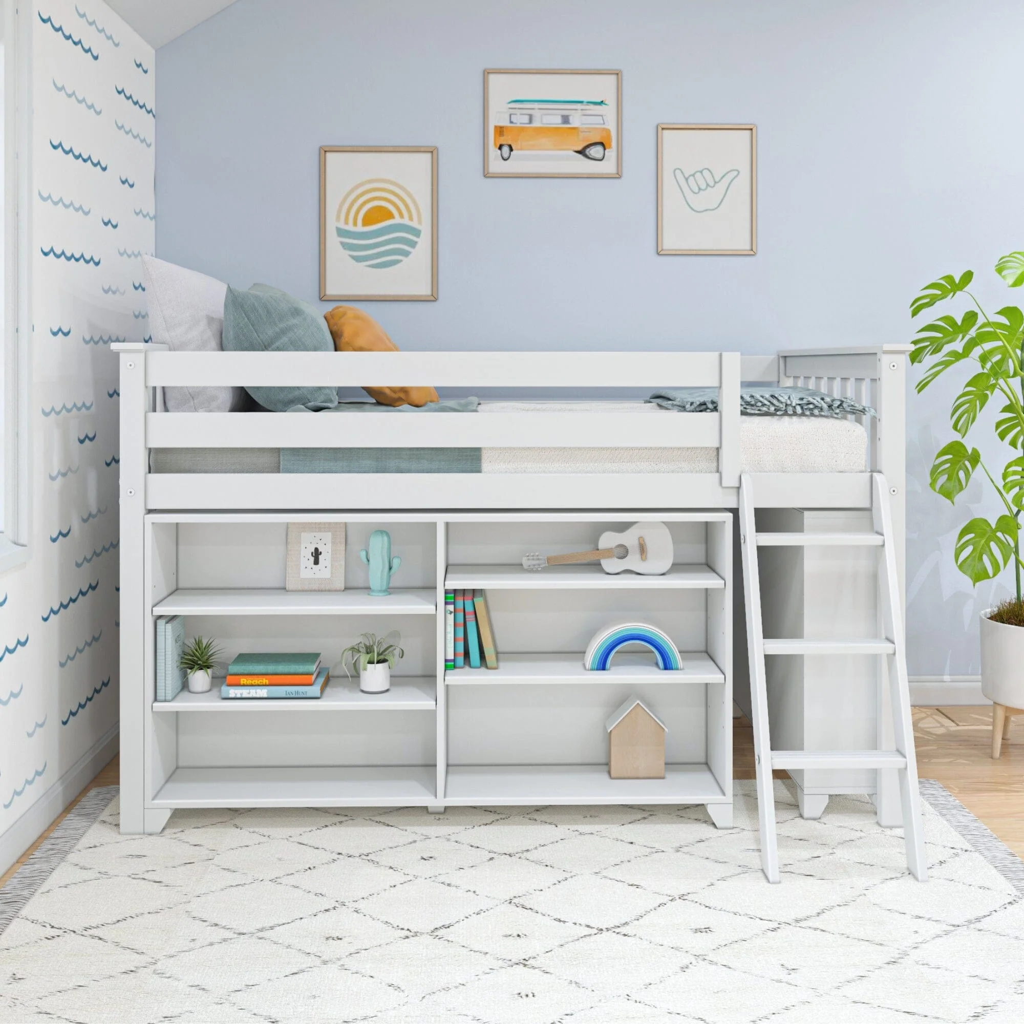 Twin Low Loft Bed With Bookcases - Image 3