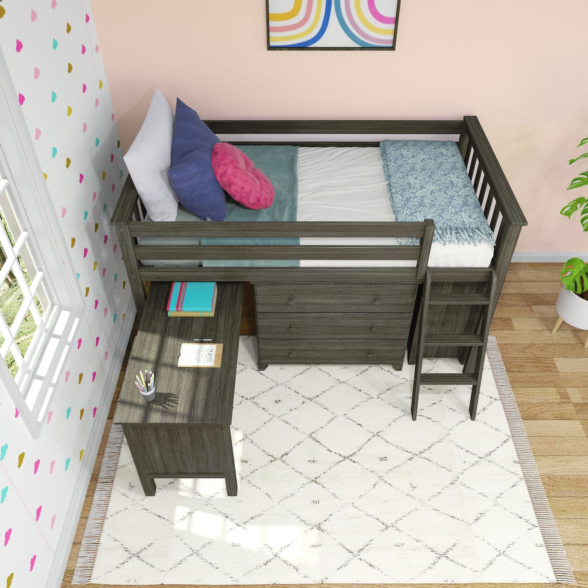 Twin Low Loft Bed With Desk & Dressers - Image 14