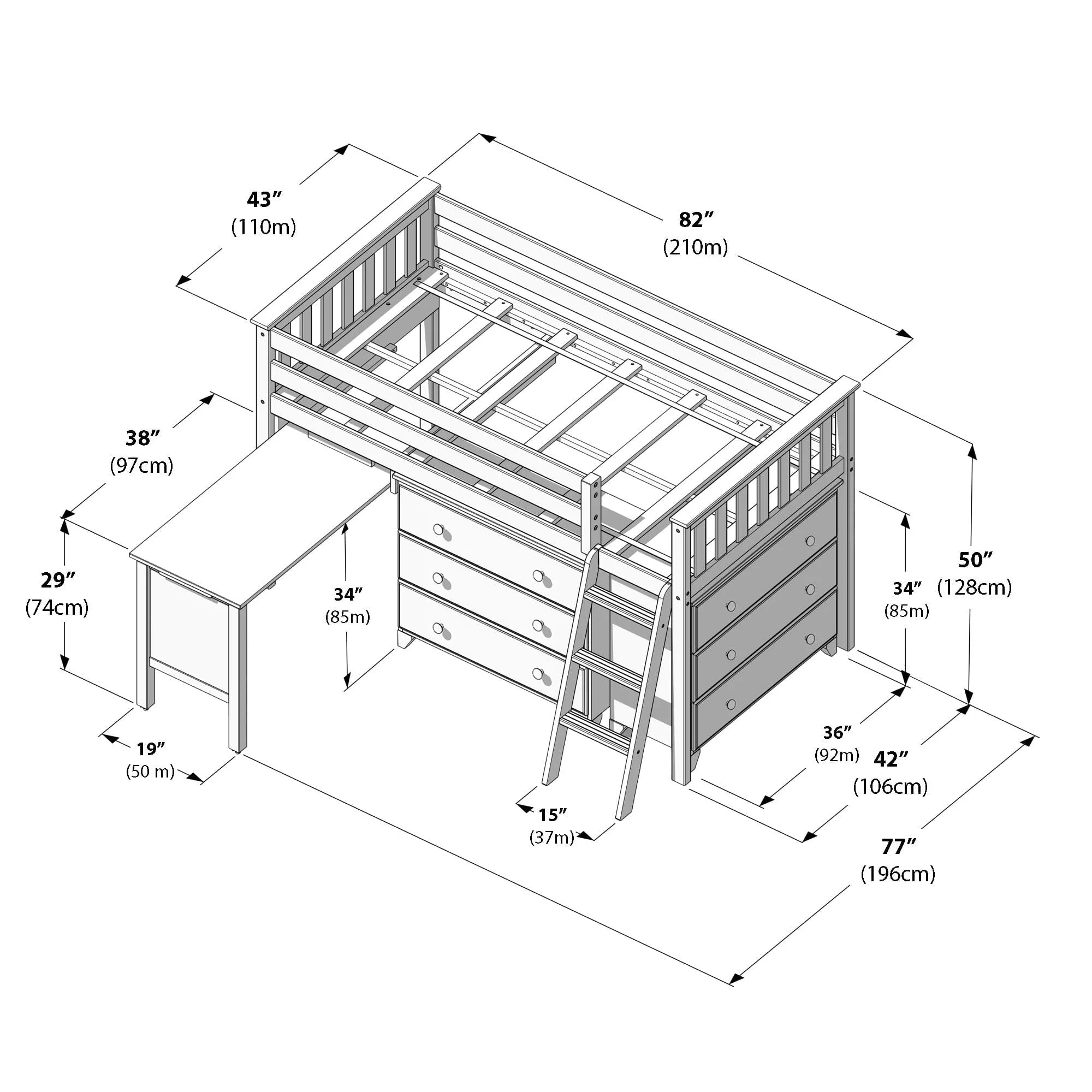 Twin Low Loft Bed With Desk & Dressers - Image 21