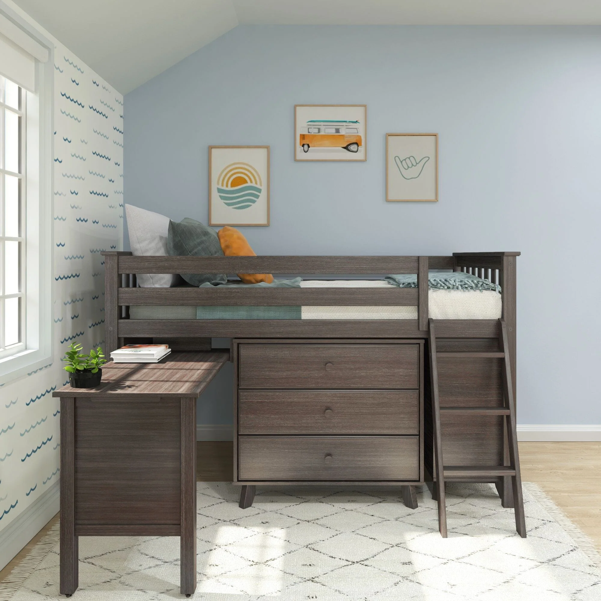 Twin Low Loft Bed With Desk & Dressers - Image 4