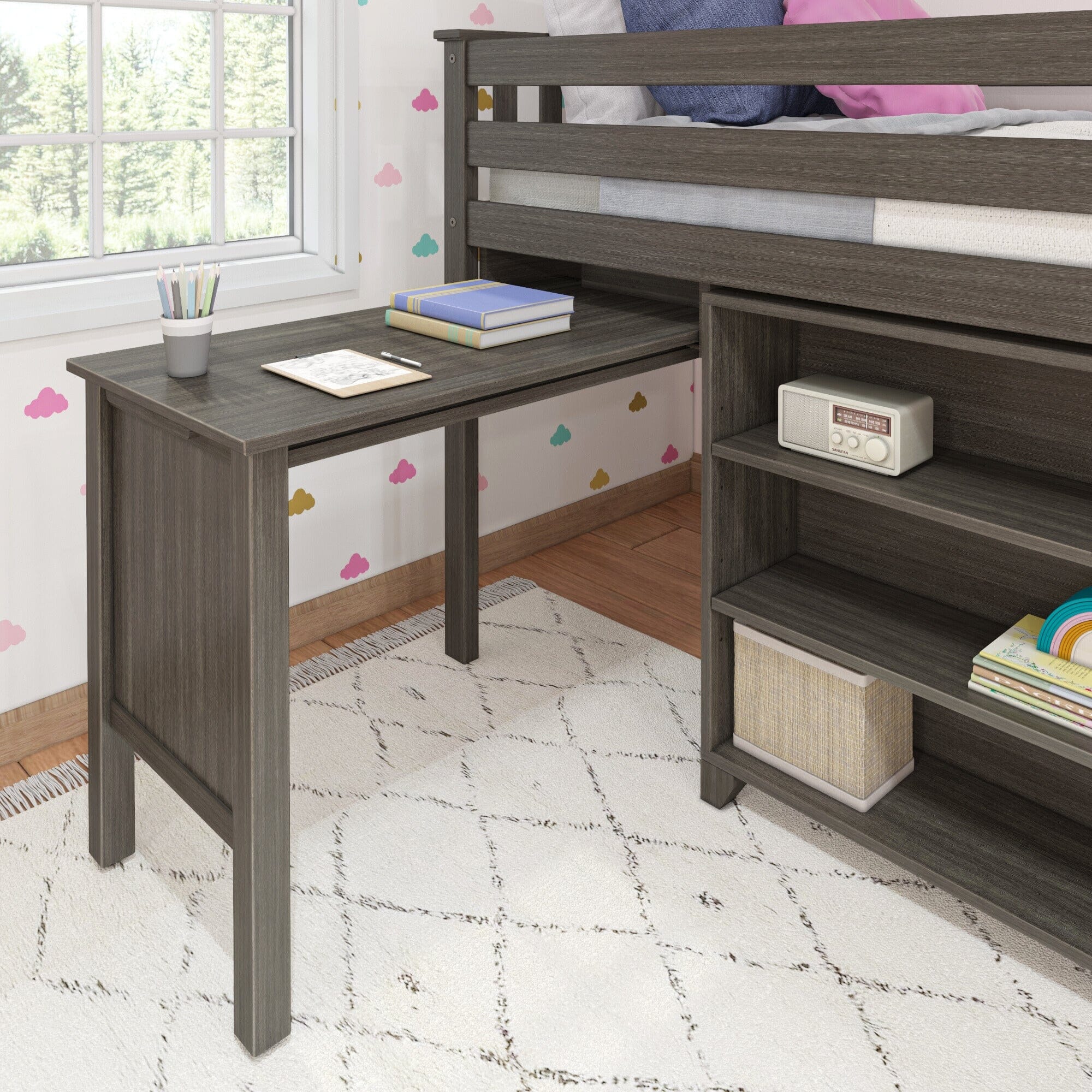 Twin Low Loft Bed With Desk & Bookcases - Image 10