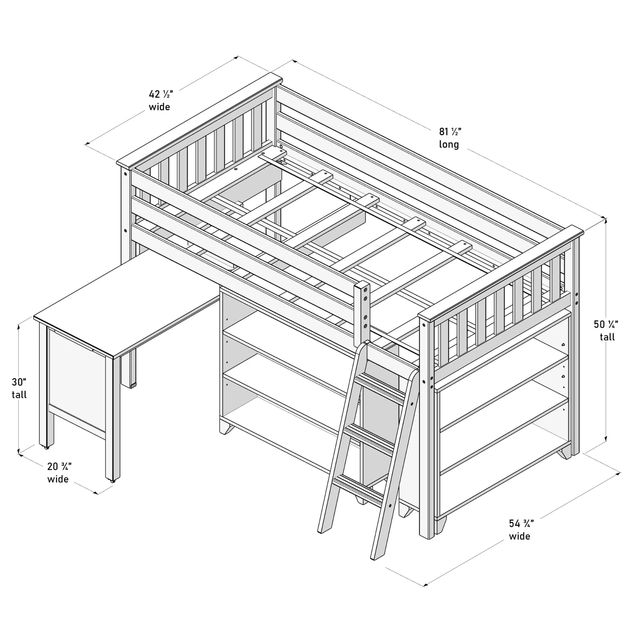 Twin Low Loft Bed With Desk & Bookcases - Image 14